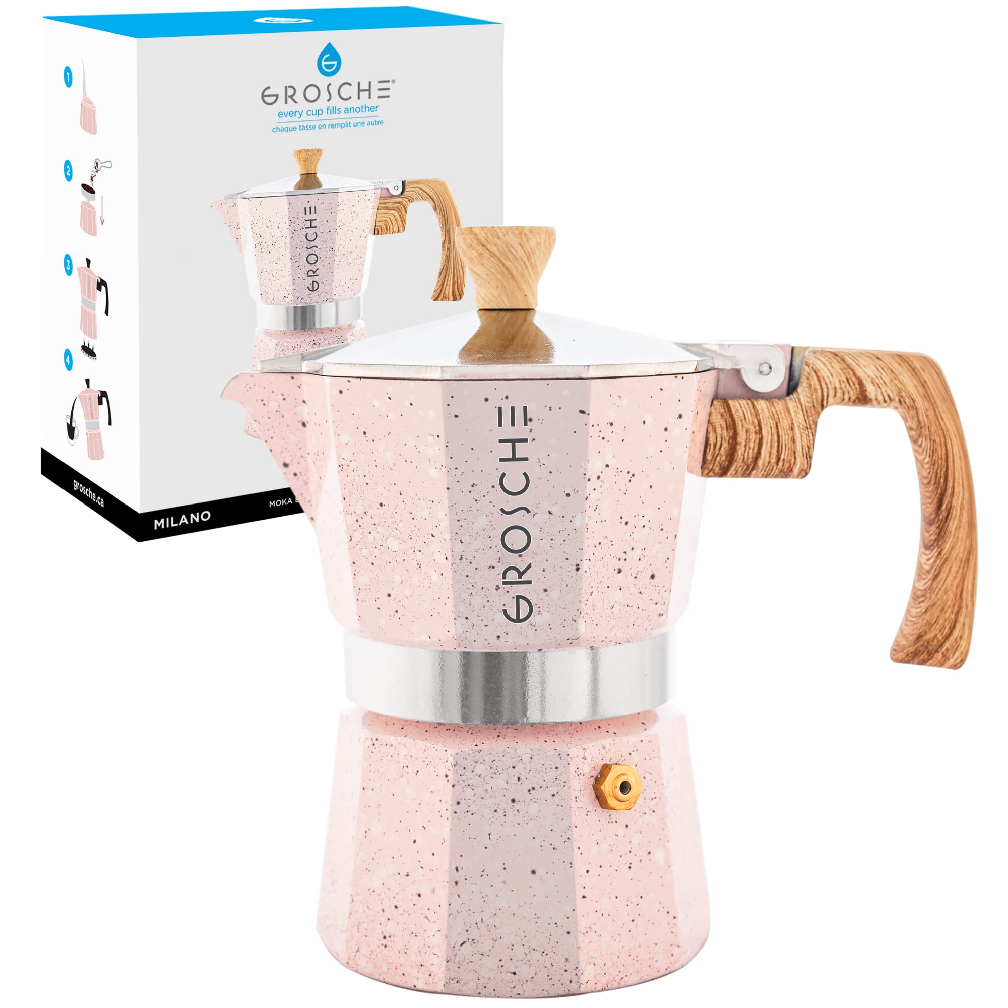 Grosche Milano Moka Pot, Stovetop Espresso Maker, Greca Coffee Maker, Stovetop Coffee Maker And Espresso Maker Percolator (Pink,