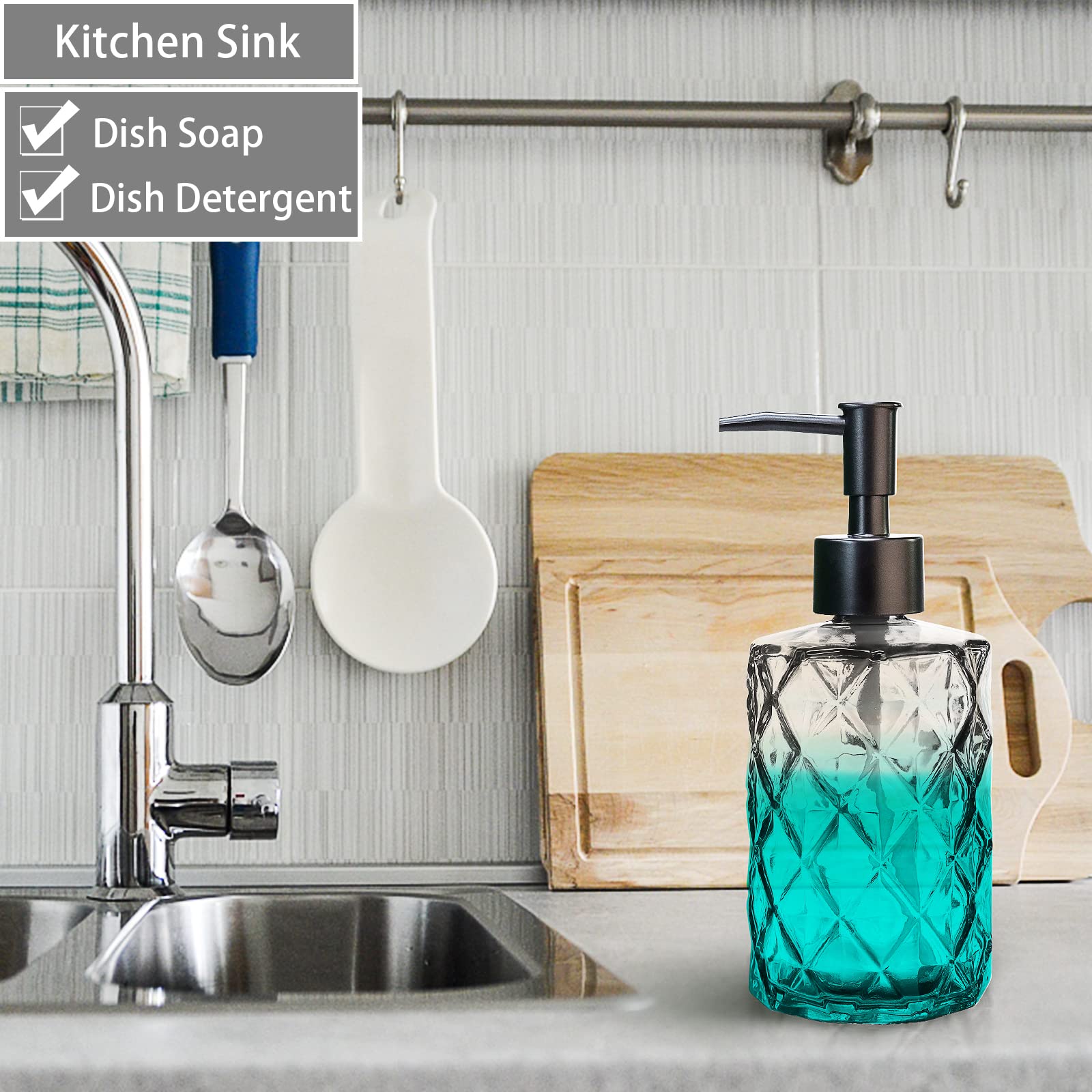 Glass Soap Dispenser with Black Pump  Bathroom Soap Dispenser Set(2 Pack  11Oz.) Premium Thick Soap Pump Bottles  Refillable Kitchen Liquid Soap Bottle for Hand Sanitizer  Lotion (Clear  Black Pump)