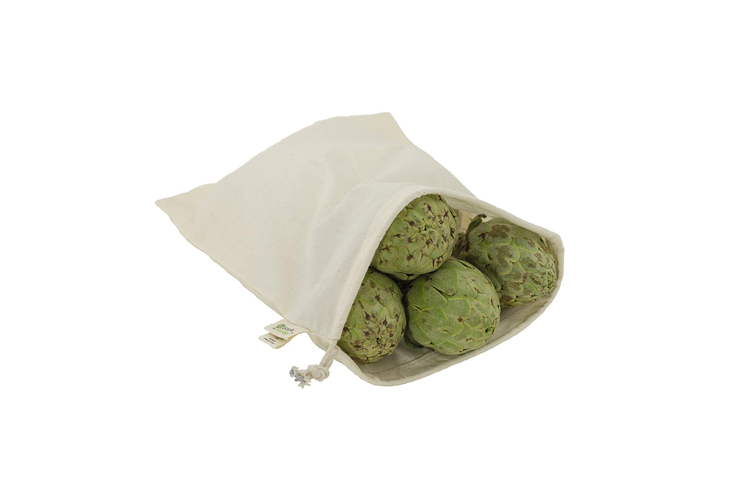Simple Ecology Reusable Grocery Produce Shopping and Storage Bags  Organic Cotton Muslin  Medium 3 pack