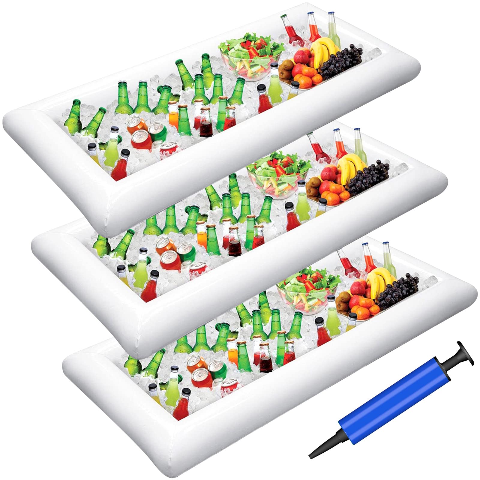 Jasonwell 3 Pcs Inflatable Serving Bars Ice Buffet Salad Serving Trays Food Drink Holder Cooler Containers Indoor Outdoor Bbq Pi