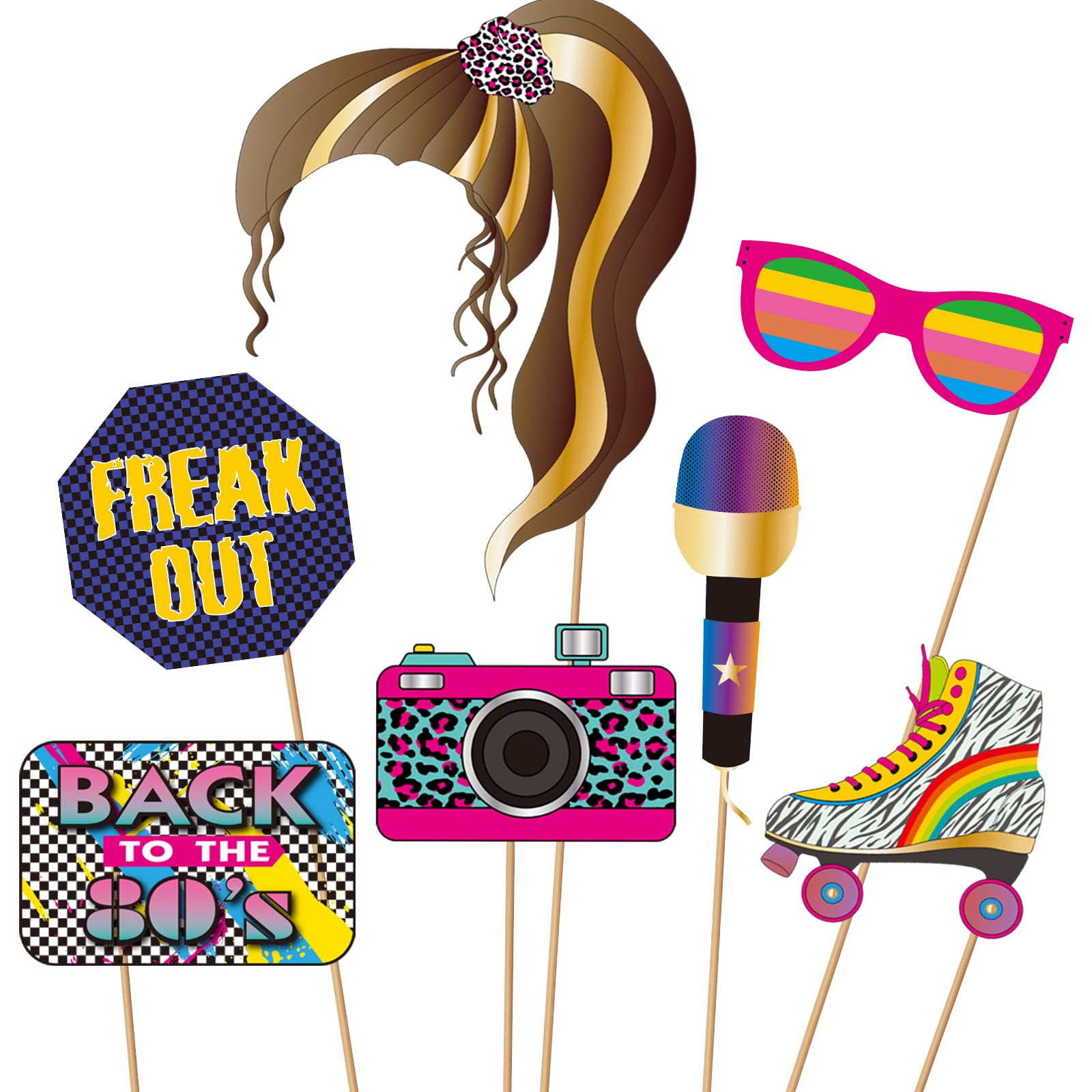 Brt Bearingshui 80S Photo Booth Props, Retro 80'S Photo Prop Set, Throwback 80'S Photo Booth Prop Set 1980'S Theme Party Decorat