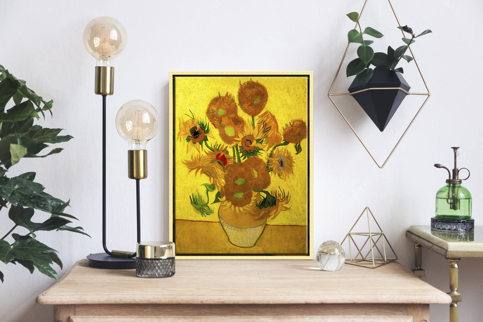 Wieco Art Framed Canvas Wall Art Vase With Fifteen Sunflowers By Van Gogh Classic Oil Paintings Abstract Flowers Canvas Prints F