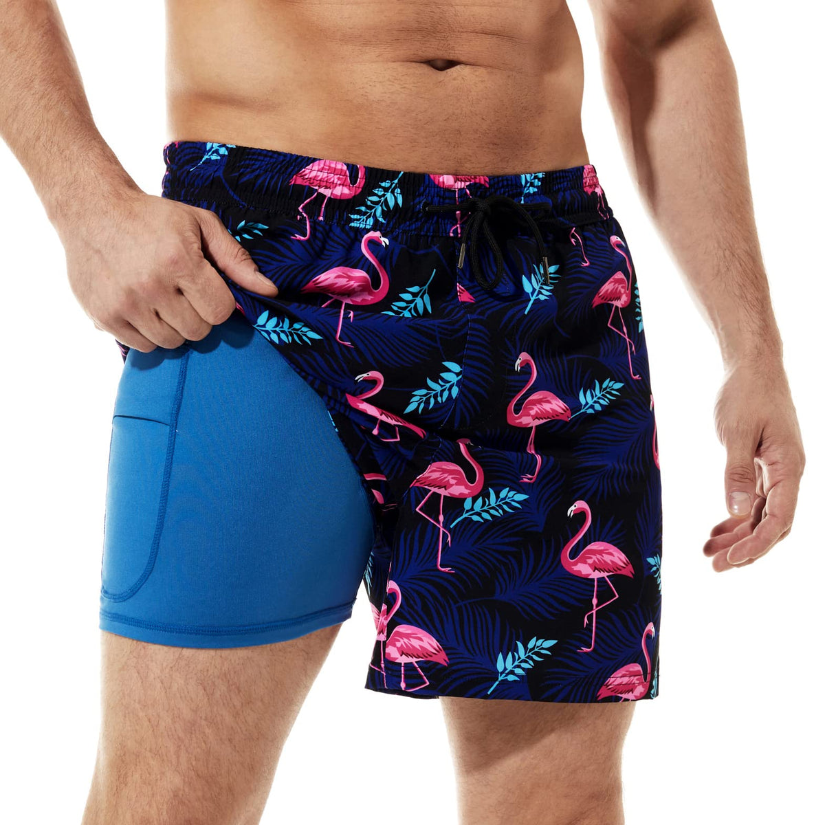 Brisira Mens Swim Trunks Quick Dry Swim Shorts 5 Inch Inseam Stretch Water Beach Shorts With Compression Liner Zipper Pocket Fla