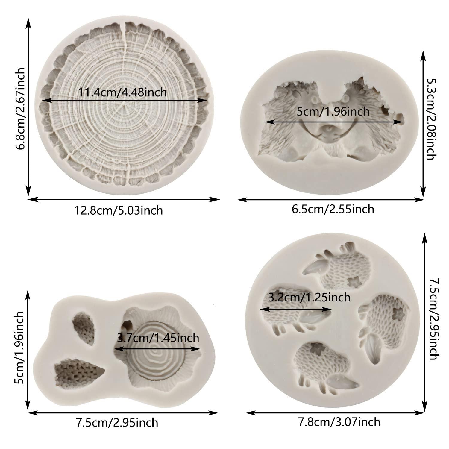 Mypracs Hedgehog Silicone Molds Tree Stump Cake Fondant Mold Wood Bark Chocolate Molds For Sugar Cake Decorating Cupcake Topper