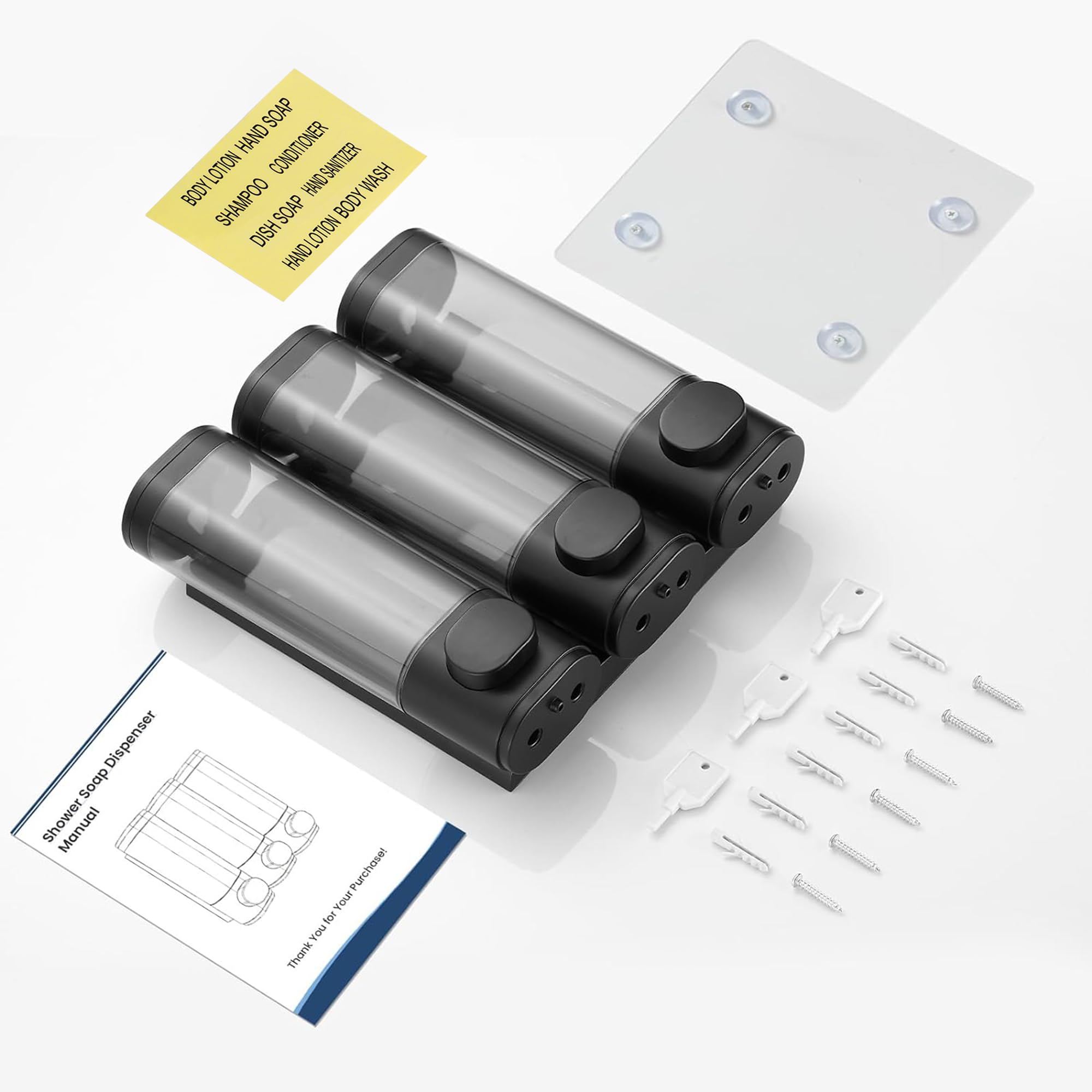 3 Chamber Shampoo Soap Dispenser For Shower Wall Mounted And Conditioner Dispenser No Drill,Perfect For Bathroom, Kitchen,Hotel(