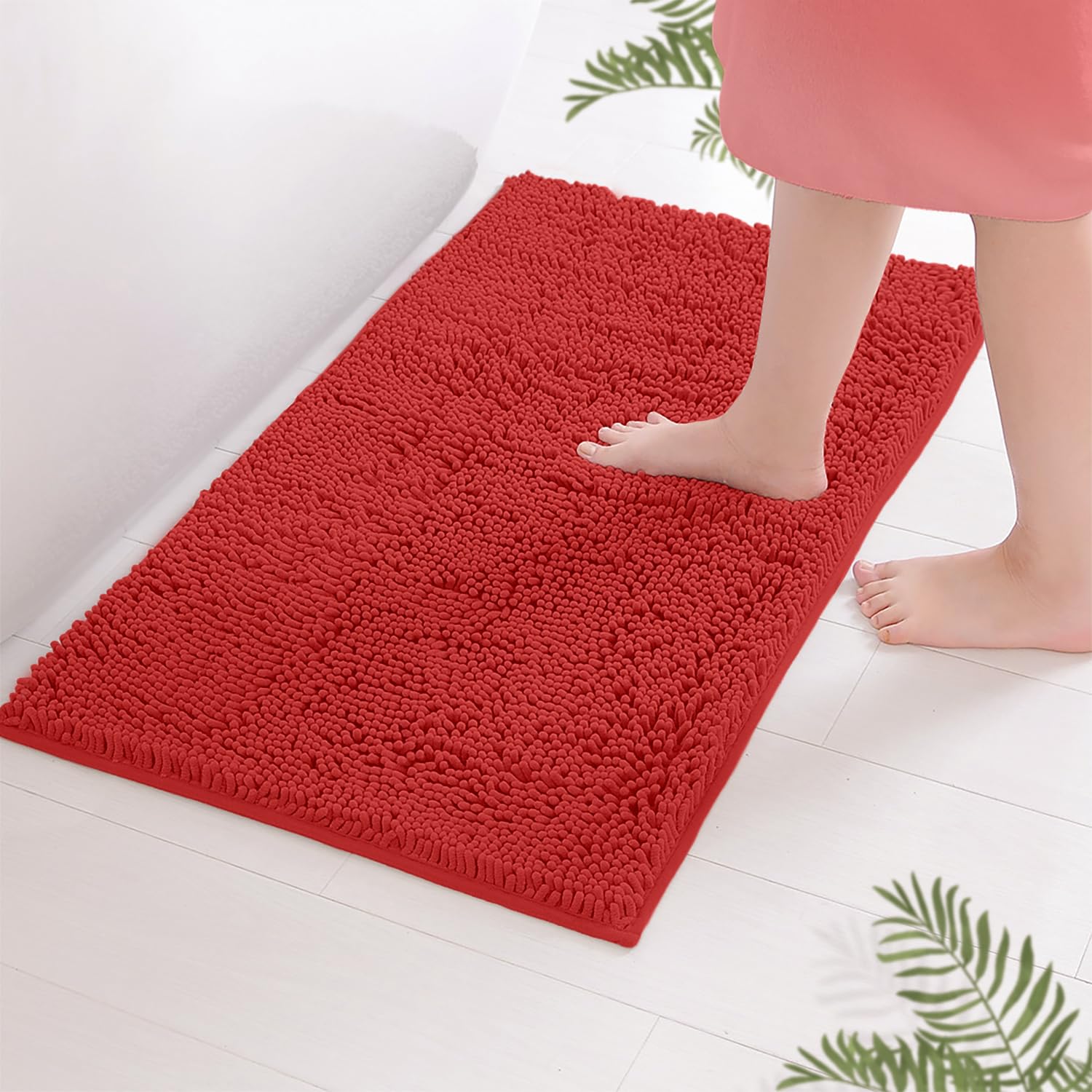 Luxurux Red Bath Mat, Christmas D   Cor Extra-Soft Plush Bath Bathroom Rug,1'' Chenille Microfiber Material, Super Absorbent Sha