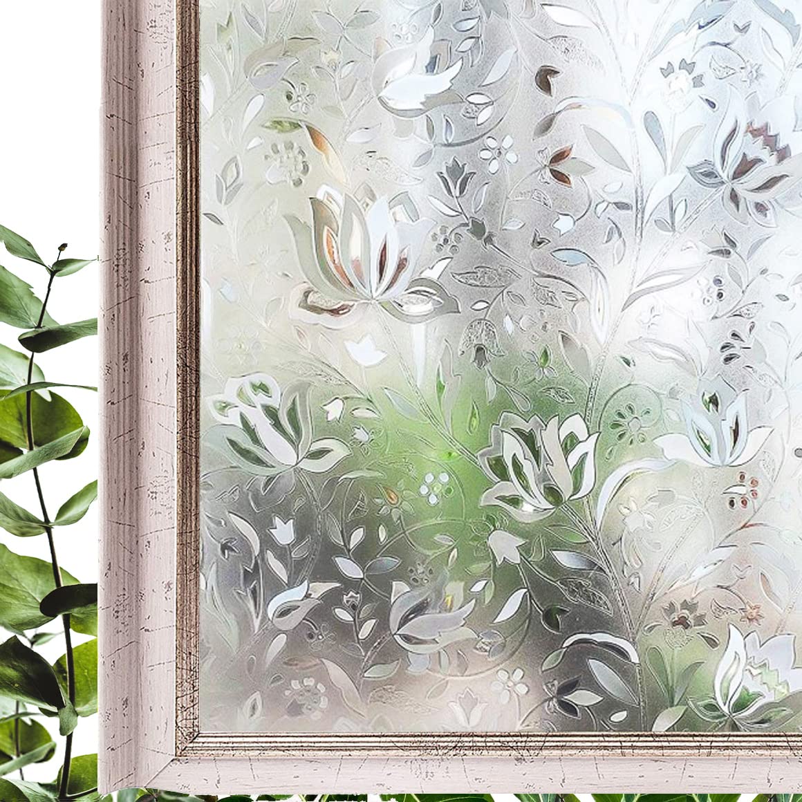 Hoonng Window Privacy Film for Glass, Tulip Removable Static Film, 17.5x78.7 Inch