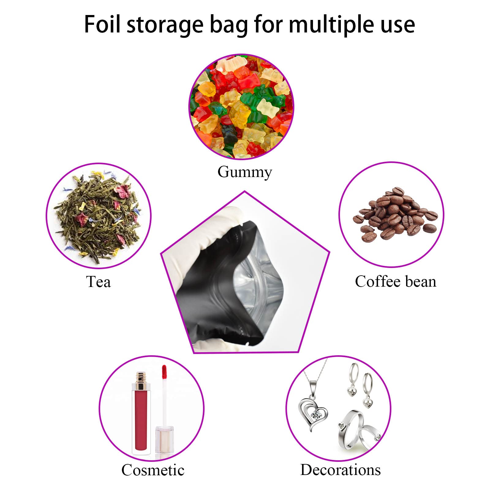 100 Pack Mylar Bag 14 Gram,51 Mil Thickness Smell Proof Bag,Stand-Up Packaging Pouch,Resealable Ziplock Foil Food Storage Baggie