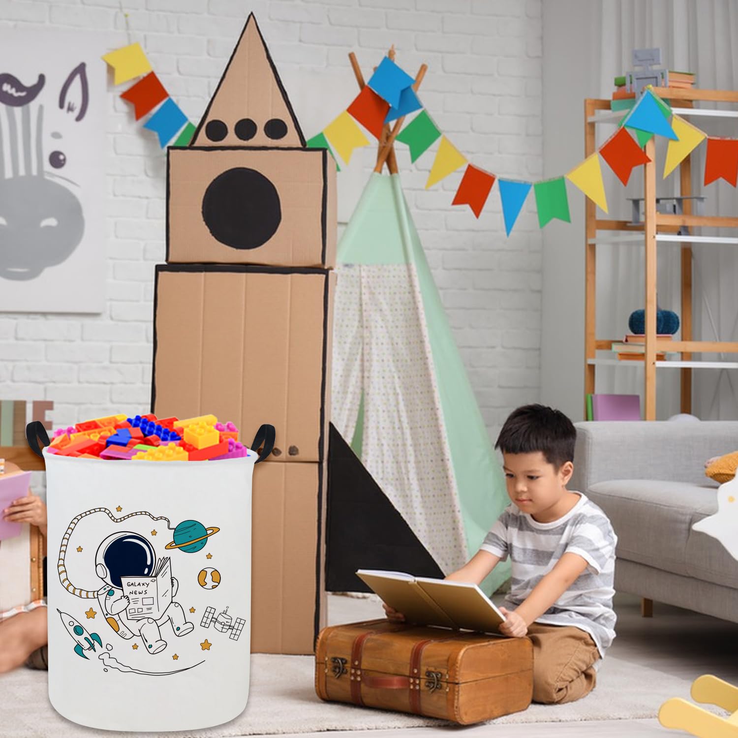 Ddbasket Kids Laundry Basket Space Hamper For Nursery Boy And Girl Cute Kids Toys Storage Bin Organizer Room Decor For Home(Spac