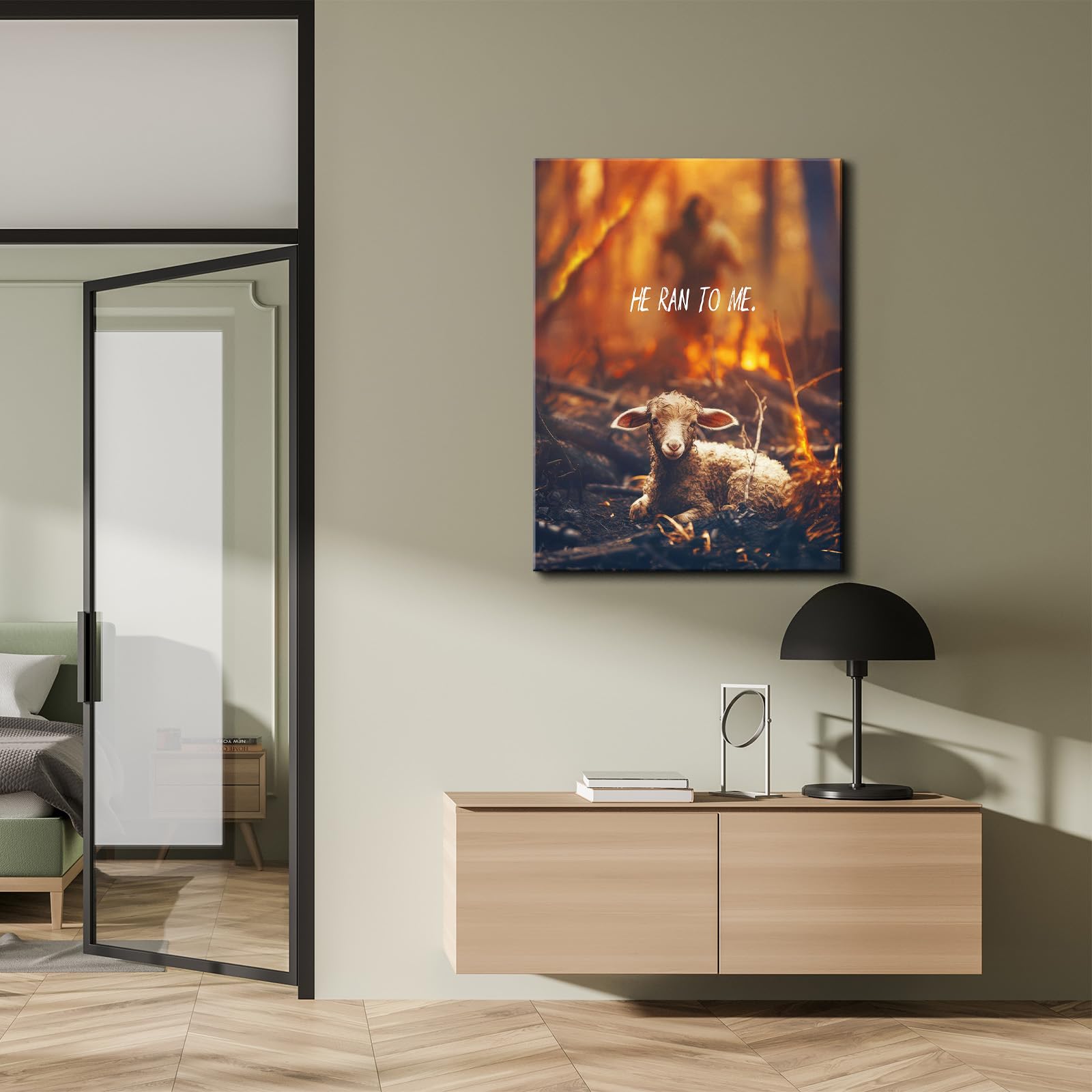 Yonica Jesus Rescues Lost Lamb From Flames Picture Religious Canvas Wall Art Christian Prayer Canvas Print Lamb Of God Canvas Fo