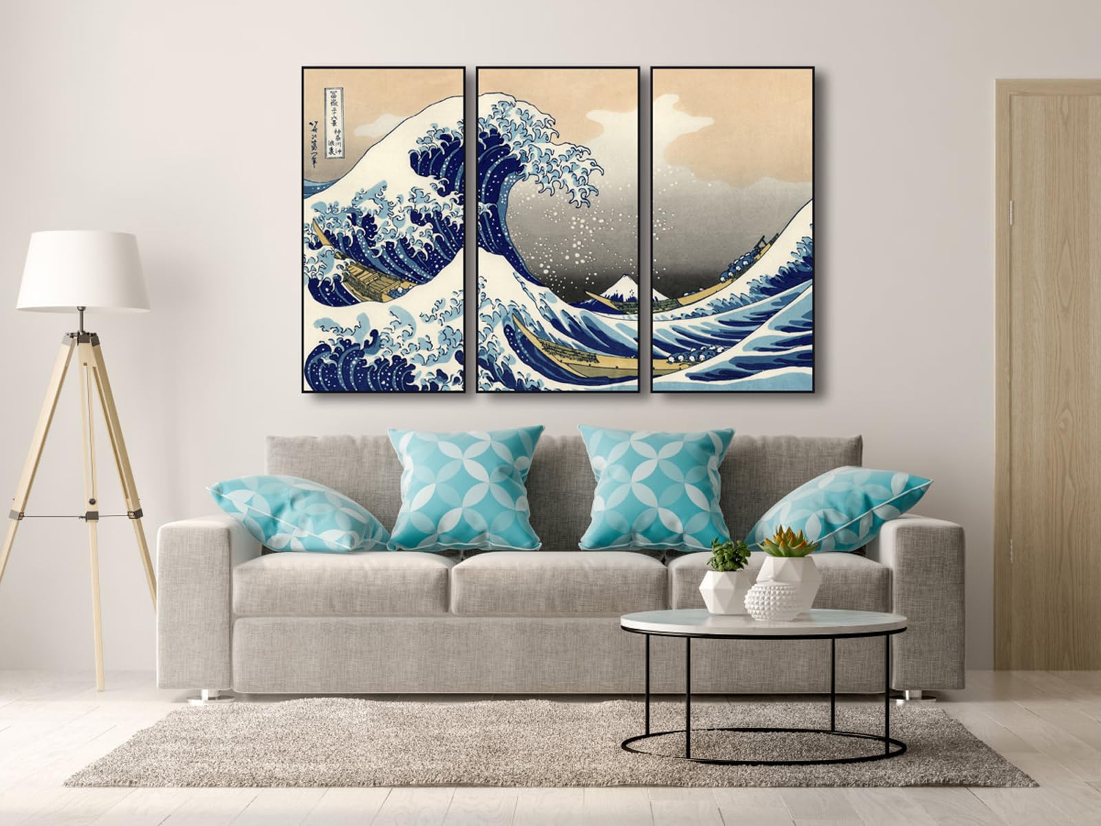 Wieco Art Large Black Aluminum Framed Art 3 Panel Great Wave Of Kanagawa Katsushika Hokusai Canvas Prints Wall Art Abstract Seas