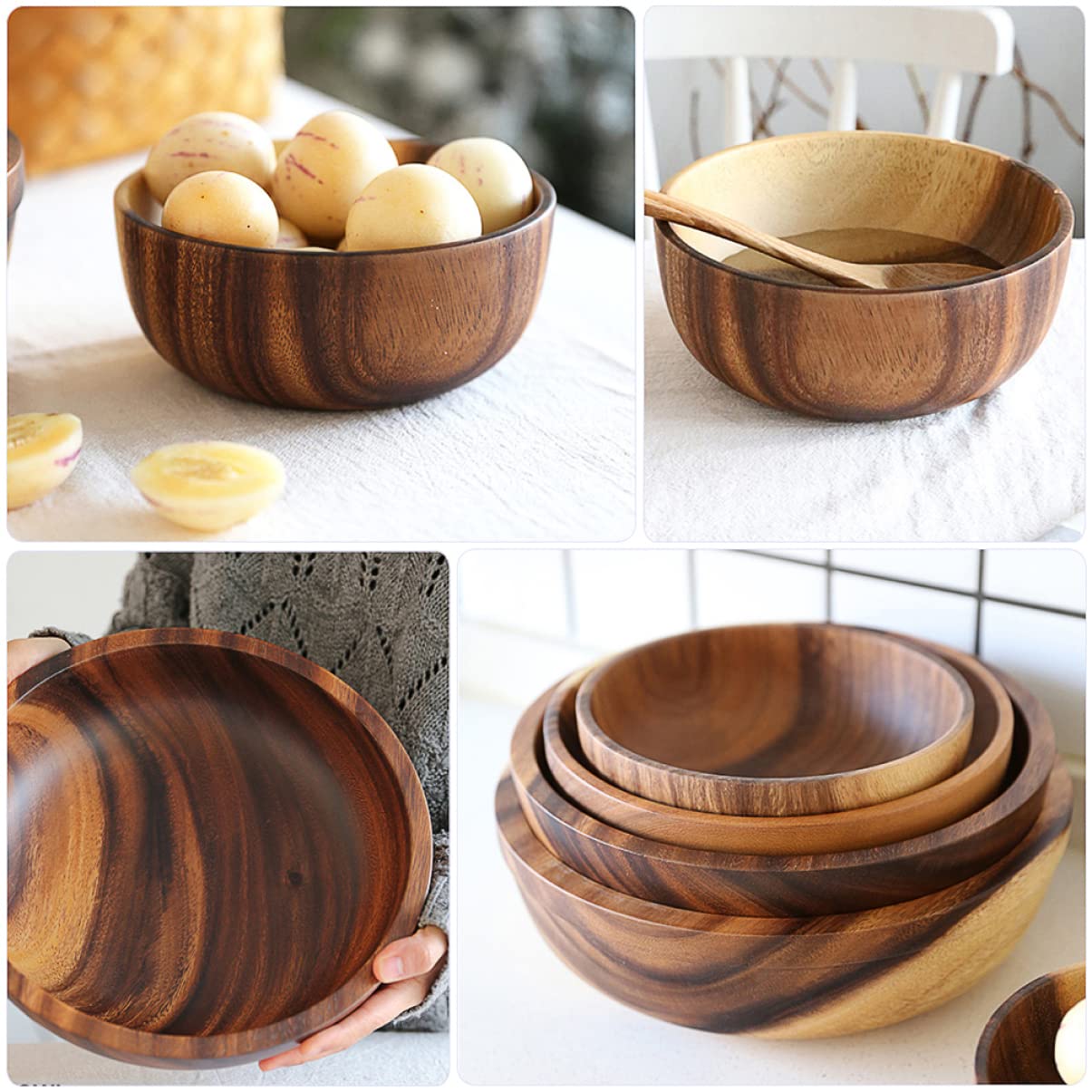 Cabilock Wooden Salad Bowl, Large Salad Mixing Bowl, Dessert Container Storage Holder Wood Bowl For Fruits, Salad 5.5X2.75Inch