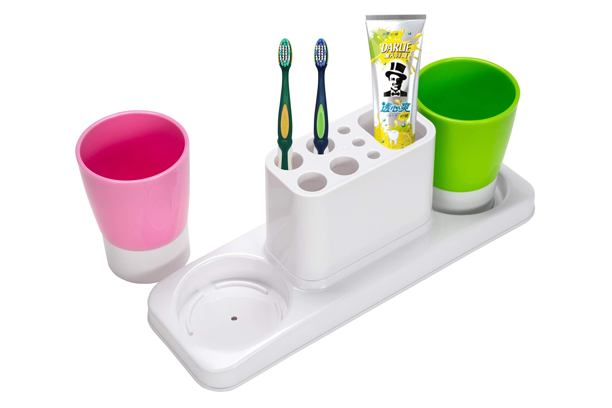 Aebeky Bathroom Toothbrush Holder Stand Organizer With Rinsing Cups(2 Cups)