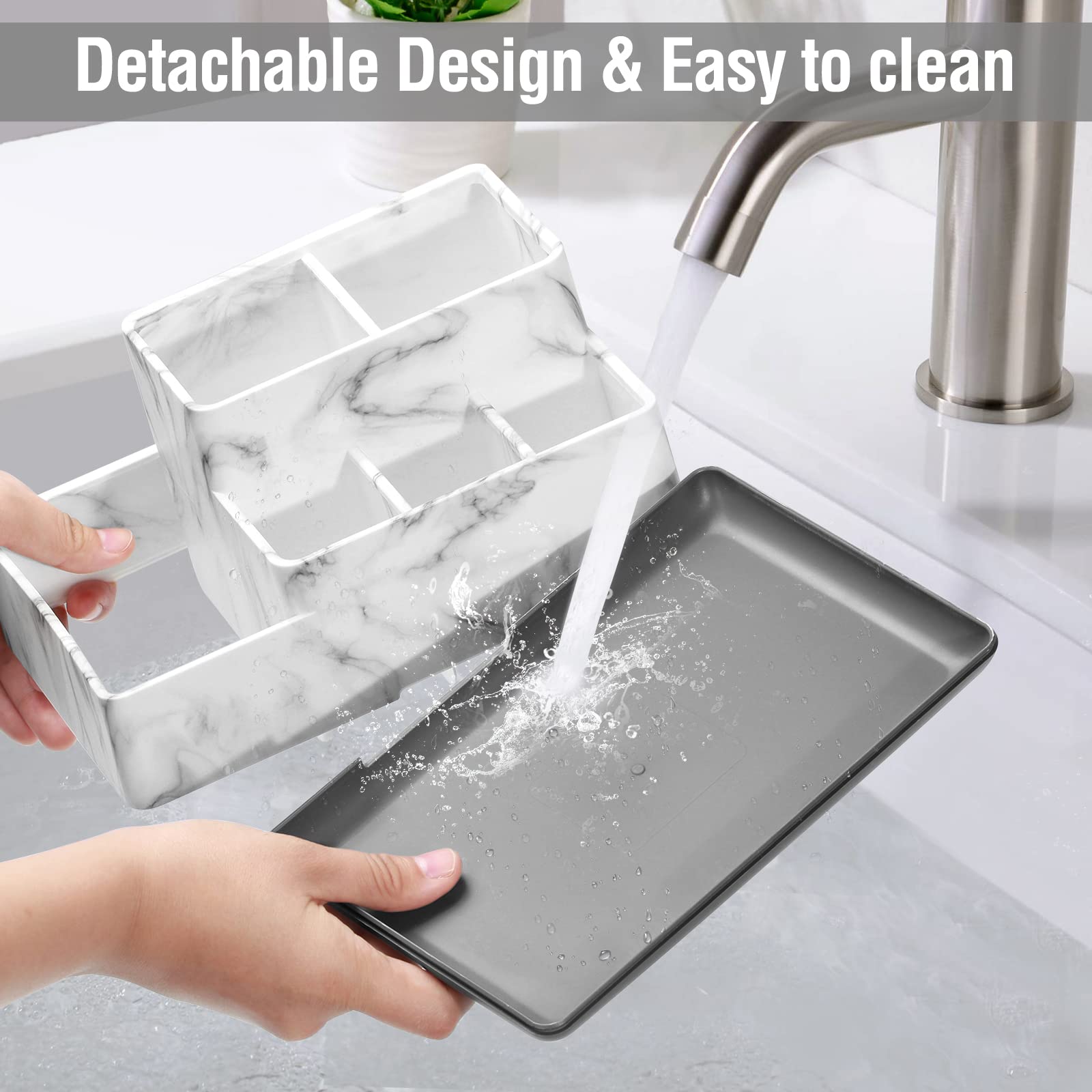 Toothbrush Holders For Bathrooms, Plastic Bathroom Countertop Organizer Compartment, Vanity Organizer Tray,Countertop Organizer