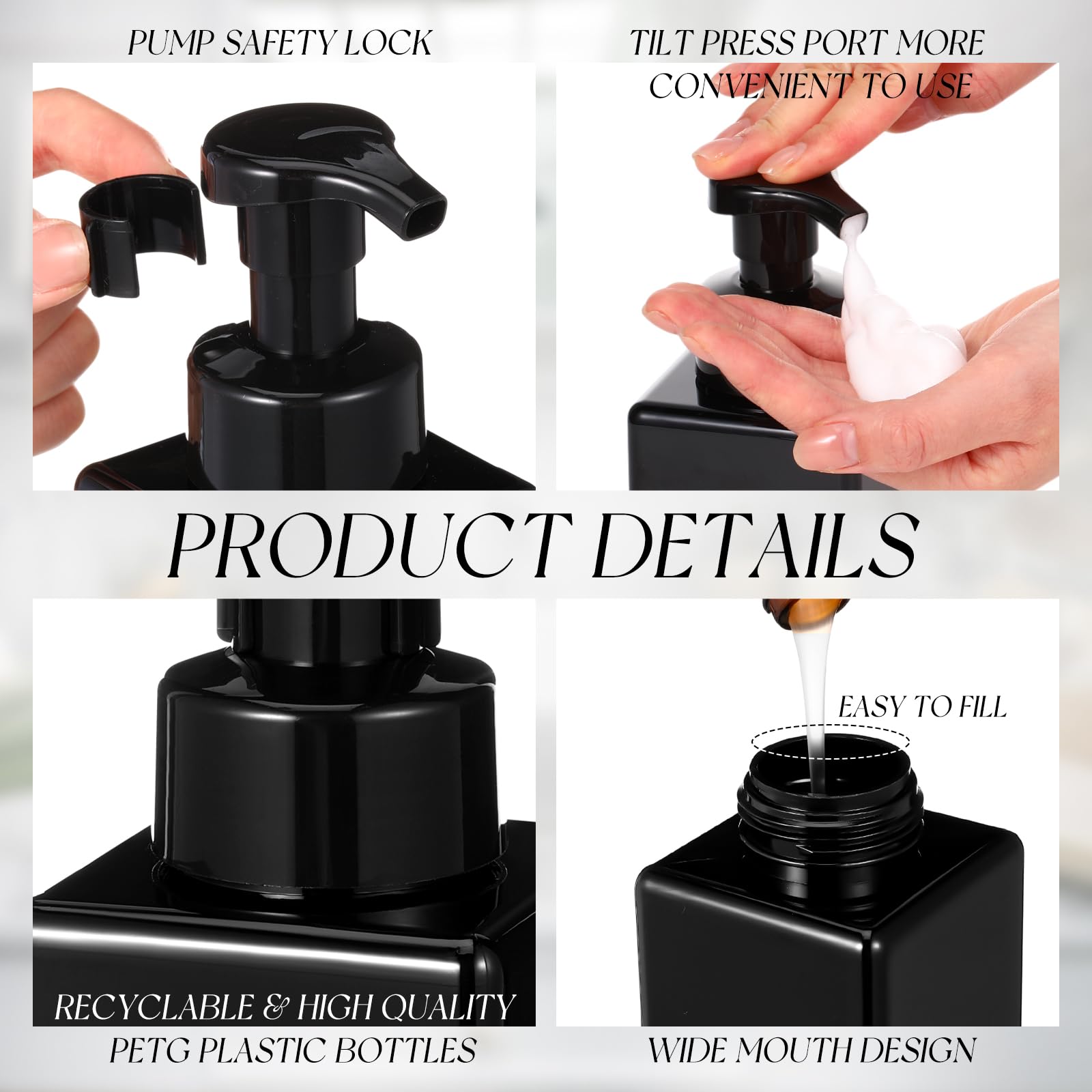 Domensi 12 Pcs Foam Pump Bottle Foaming Soap Dispenser Empty Travel Foaming Dispenser 8.5 Oz Refillable Hand Soap Plastic Pump B