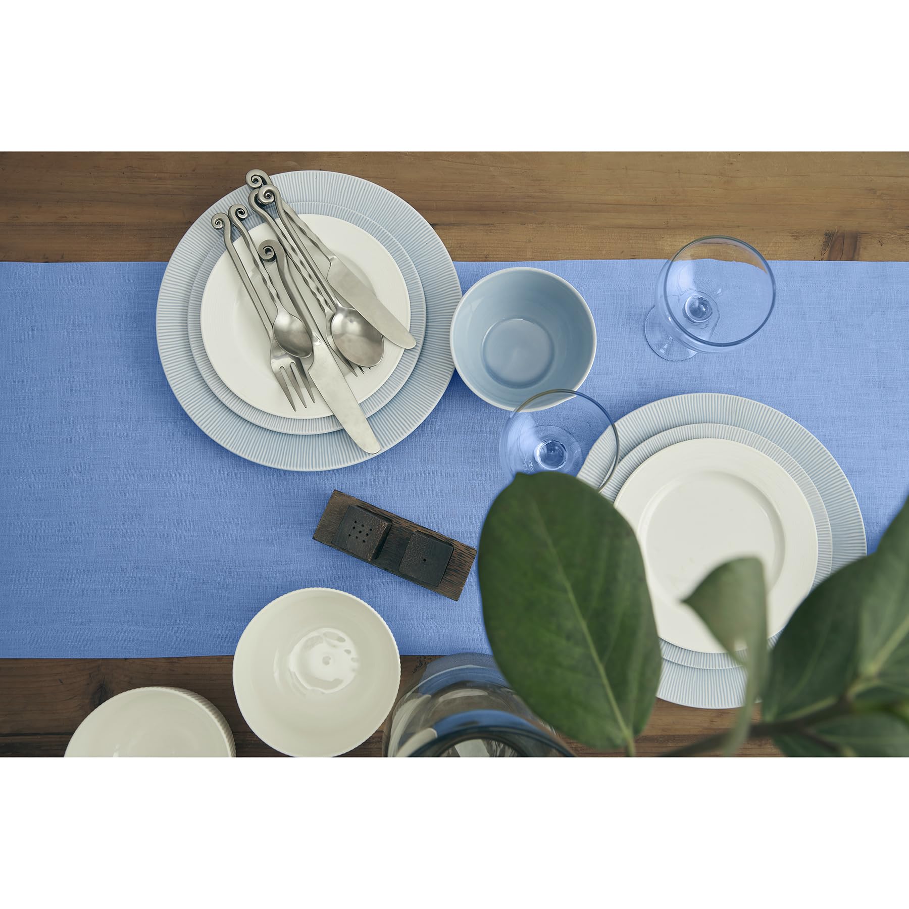 Solino Home Linen Table Runner 90 Inches Long - 100% Pure Linen Provence Blue Table Runner 14 X 90 Inch - Machine Washable Dinin
