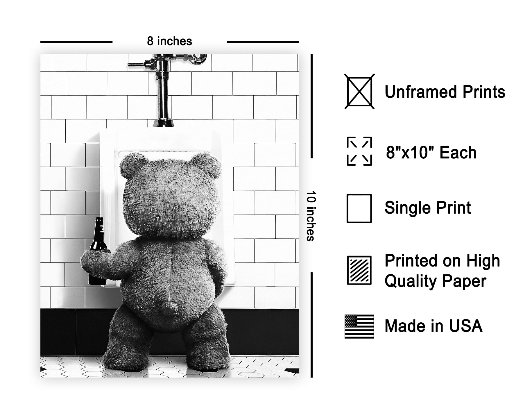 Poster Master Funny Teddy Bear Print - Humorous Gift for Men, Women, and Movie Fans - Black & White Wall Art for Bathroom, Restr