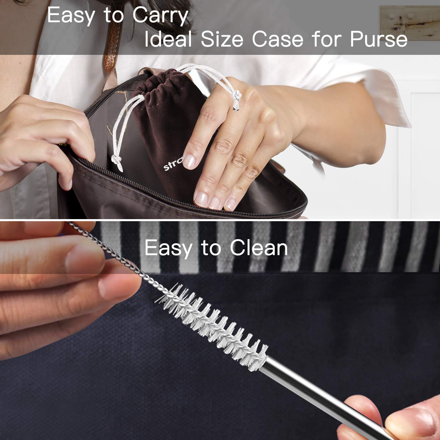 Strawexpert Set Of 16 Reusable Stainless Steel Straws With Travel Case Cleaning Brush Silicone Tips Eco Friendly Extra Long Meta