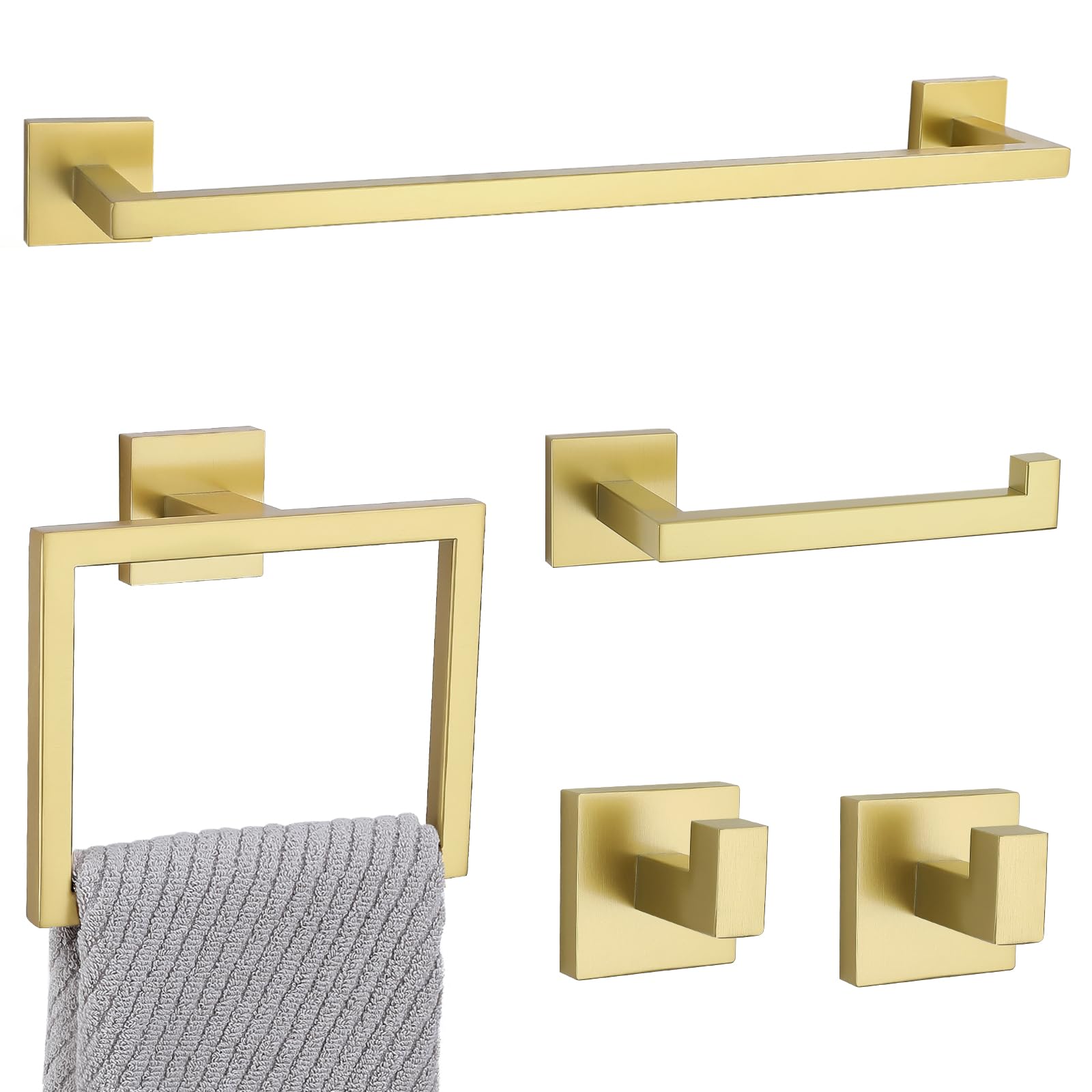 Tnoms 5 Pieces Brushed Light Gold Towel Bar Set Bathroom Hardware Set Towel Holder Set For Bathroom Sus304 Stainless Steel Bathr