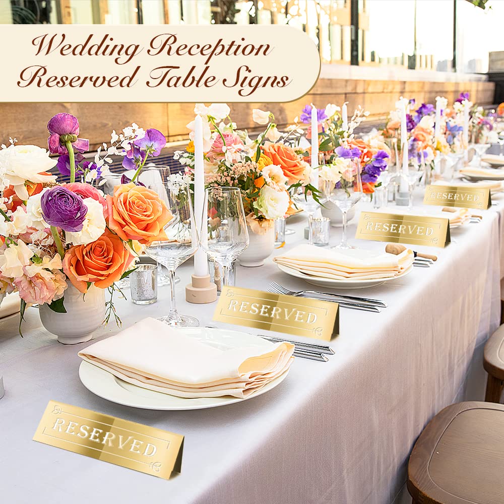DI QIU REN 10PCS Acrylic Guest Reservation Table Tents, Waterproof Gold Double-Sided Reserved Seat Signs for Wedding, Birthday,