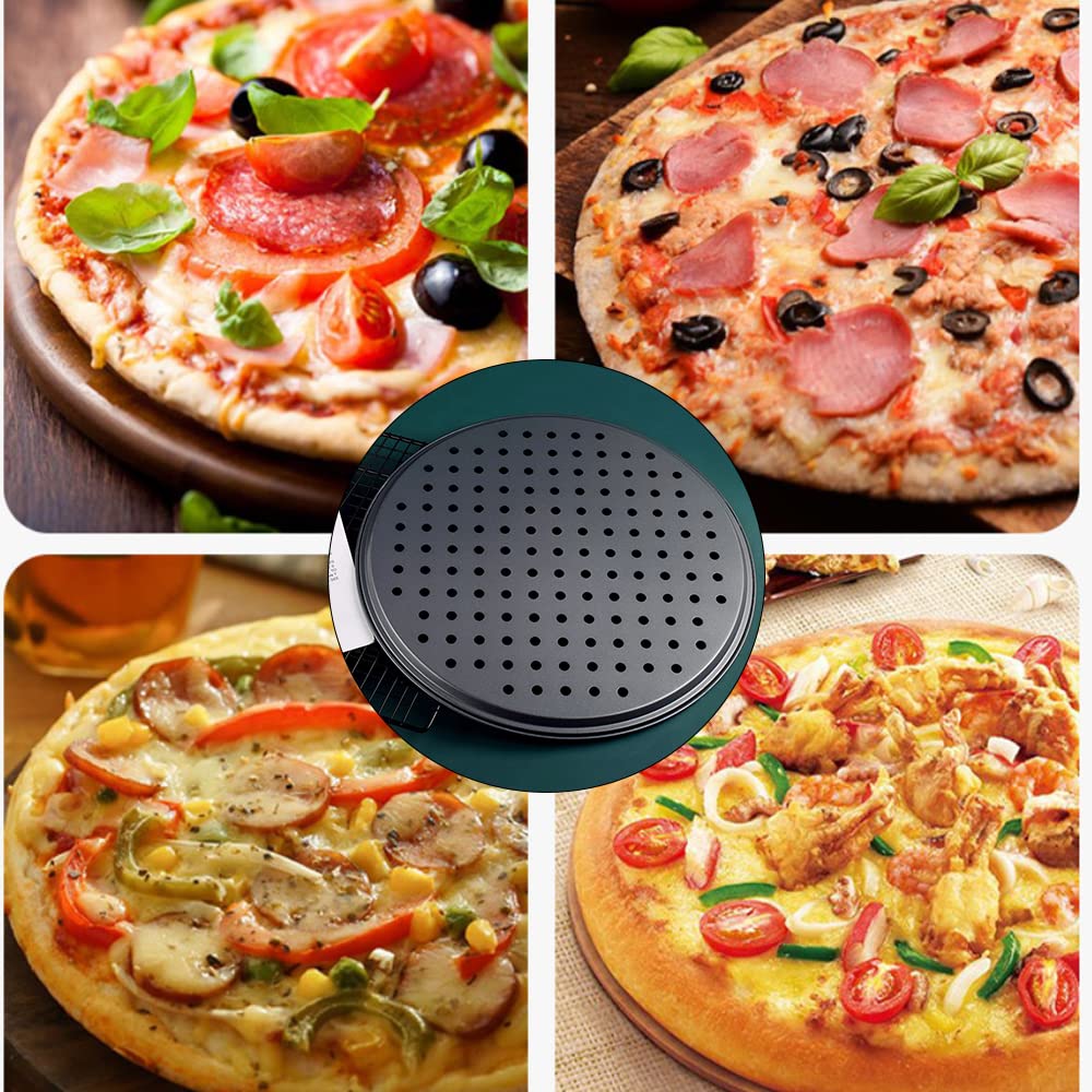 Onewangdafa Baking Steel Pizza Pan With Holes Round Pizza Pans Set Nonstick Pizza Oven Tray For Home Restaurant Kitchen Baking F