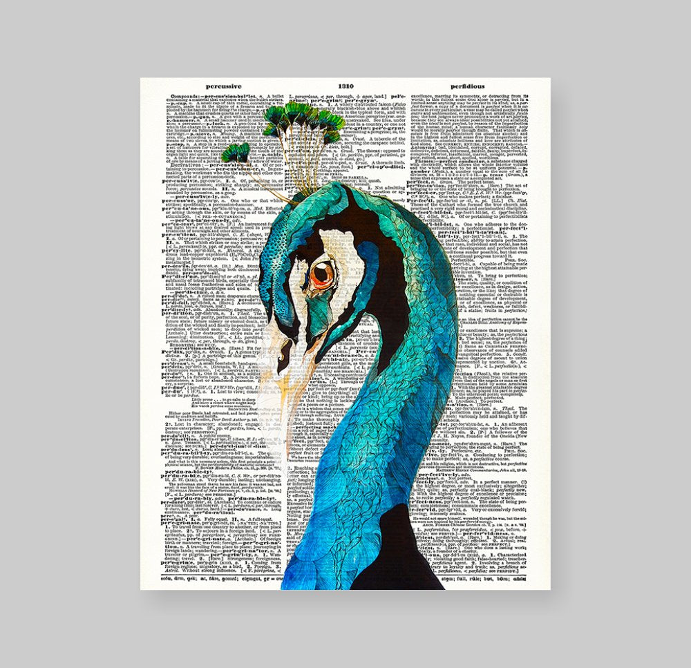 Susie Arts 8X10 Unframed Peacock Illustration Upcycled Vintage Dictionary Art Print Book Art Print Home Decor Wall Art V009