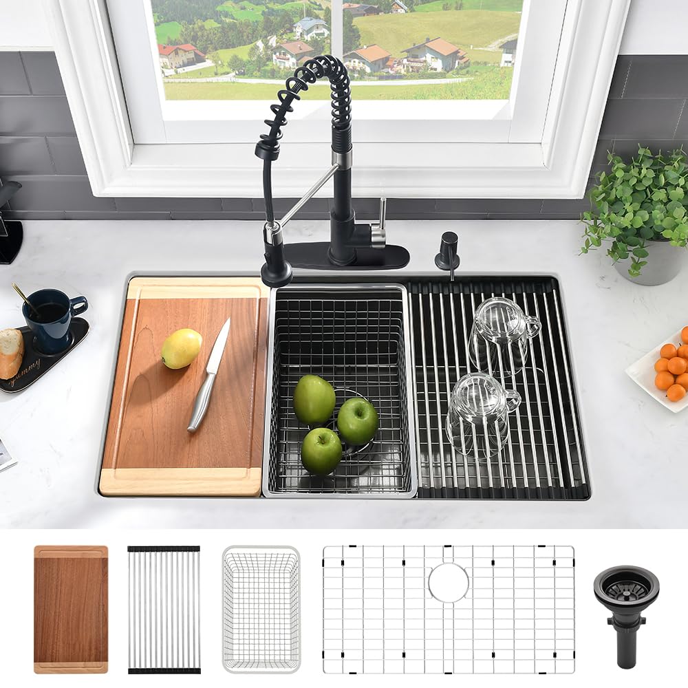 30 Inch Black Undermount Kitchen Sink Workstation-Vasoyo 30X19 Black Stainless Steel Undermount Workstation Sink 16 Gauge Deep S