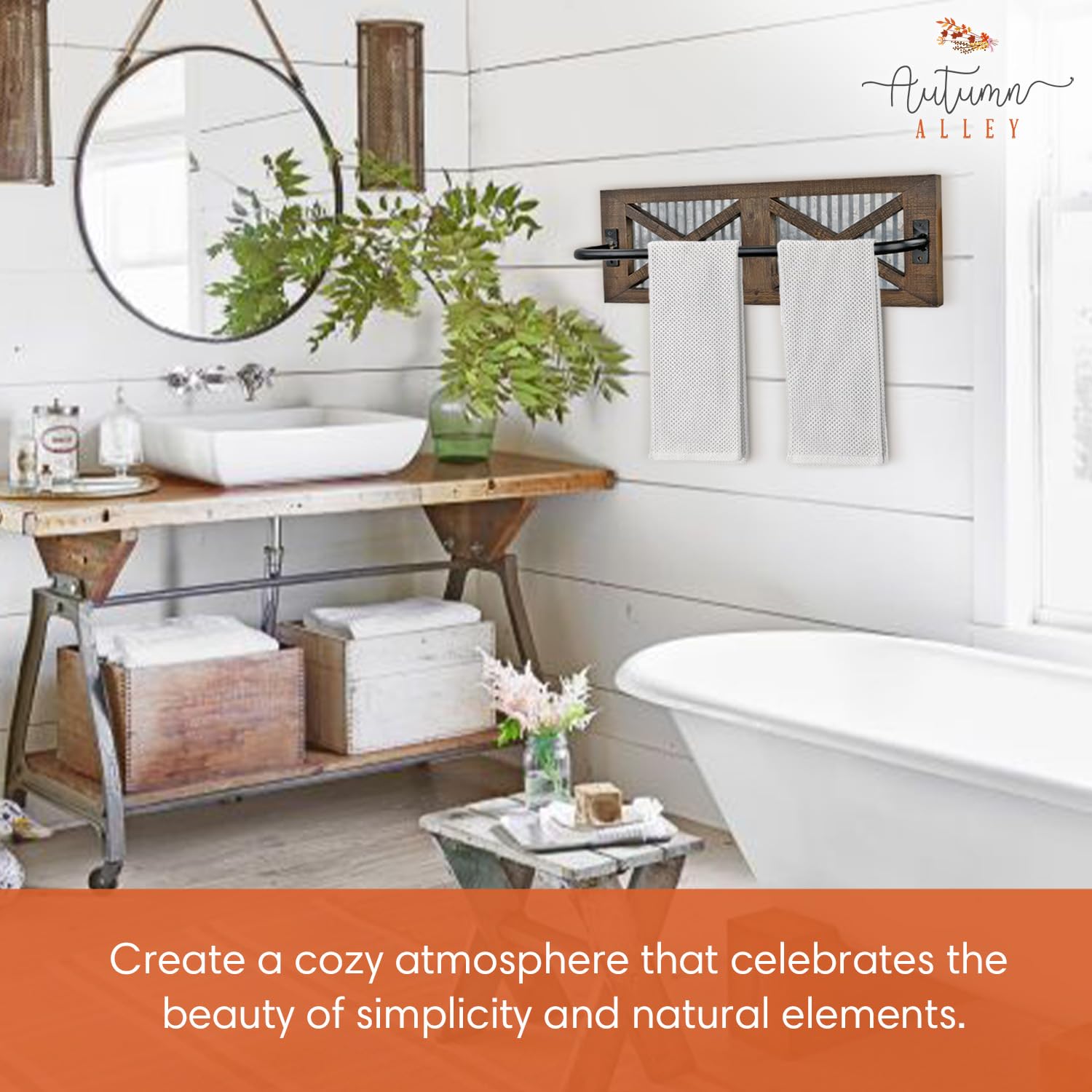 Autumn Alley Farmhouse Rustic Towel Rack Holder - Wood Towel Rack - 24'' - Farmhouse Towel Holder For Rustic Bathroom And Farmho