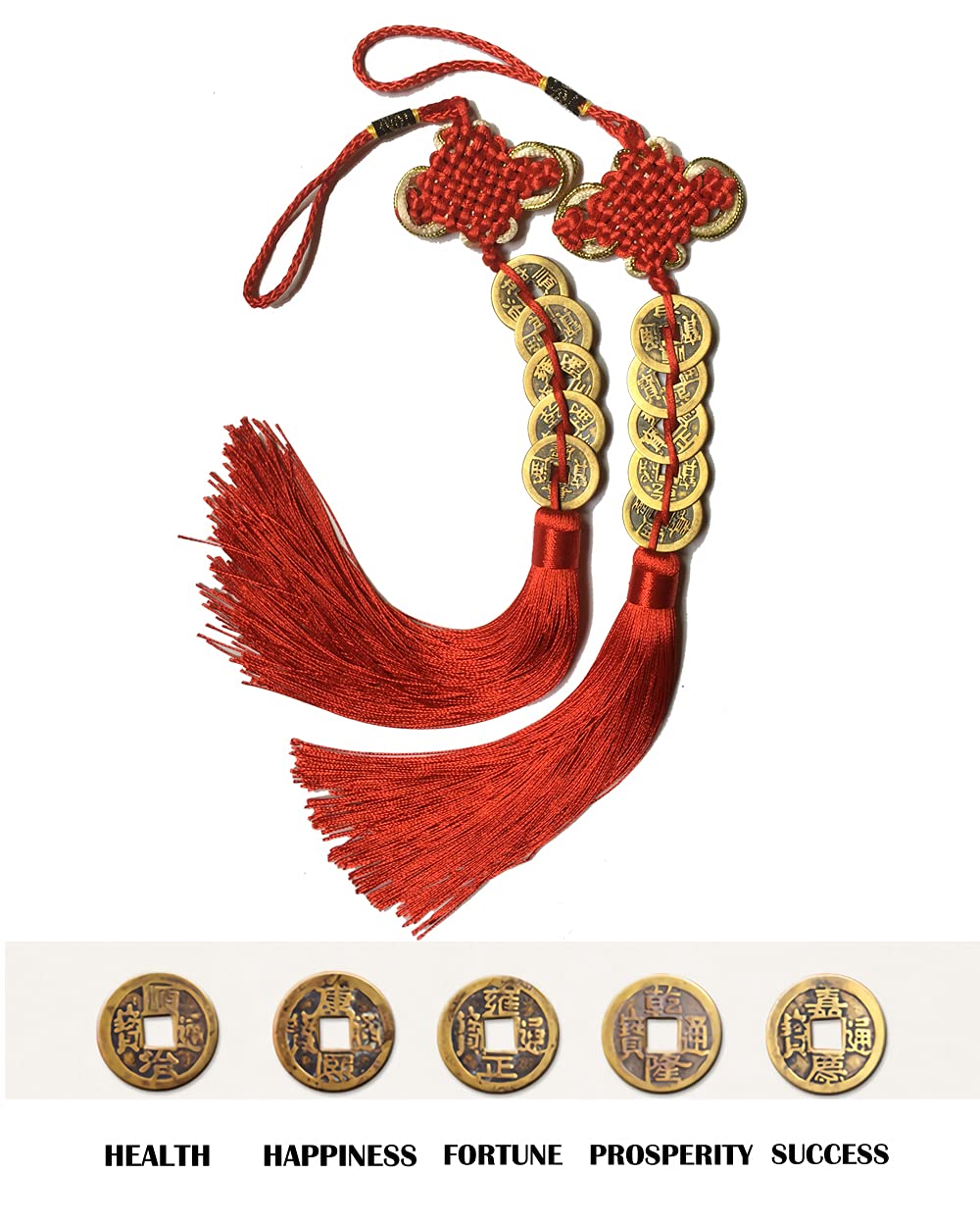 JIAQUAN Chinese Feng Shui Coins Car Decor Home Decor Five Emperor Money Ancient Chinese Coins Blessings of Health Happiness Fort