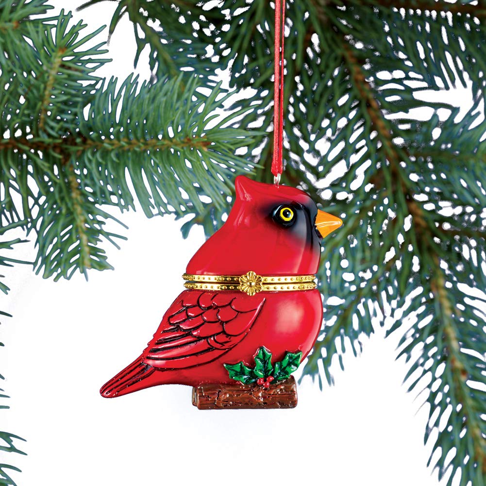 Collections Etc Hand Painted Trinket Christmas Ornaments with Opening Compartment for Small Gifts, Cardinal
