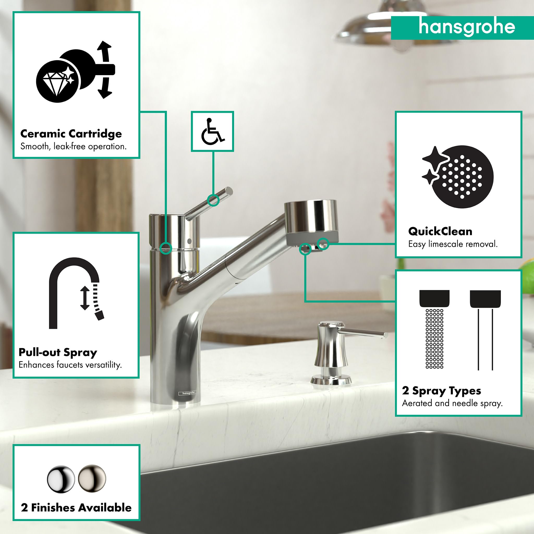 Hansgrohe Talis S Chrome Single-Handle Kitchen Faucet, Kitchen Faucets With Pull Out Sprayer, Faucet For Kitchen Sink, Chrome 06