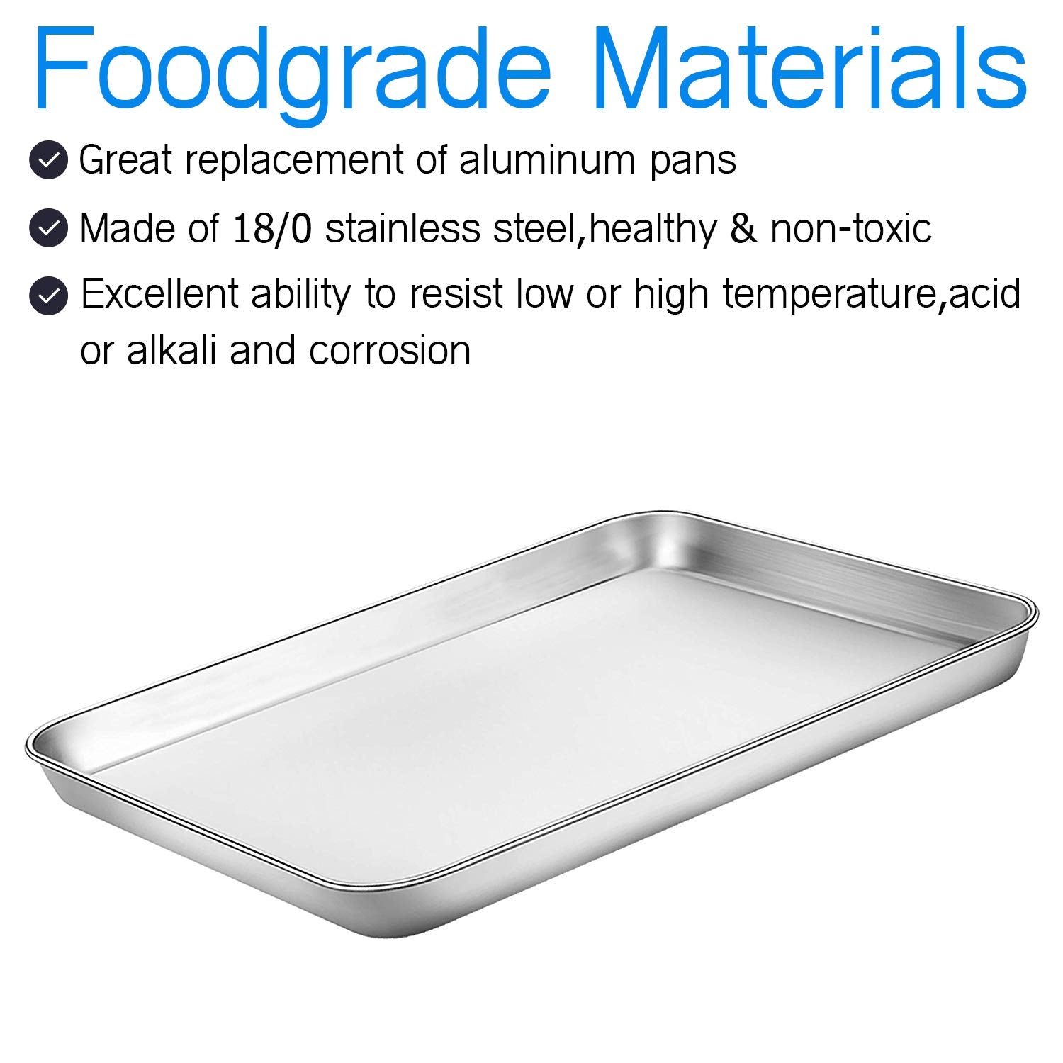 Baking Sheets Set Of 5, Bastwe Stainless Steel Baking Pan Tray Cookie Sheet, Size 10 X 8 X 1 Inch, Non Toxic & Healthy, Rust Fre