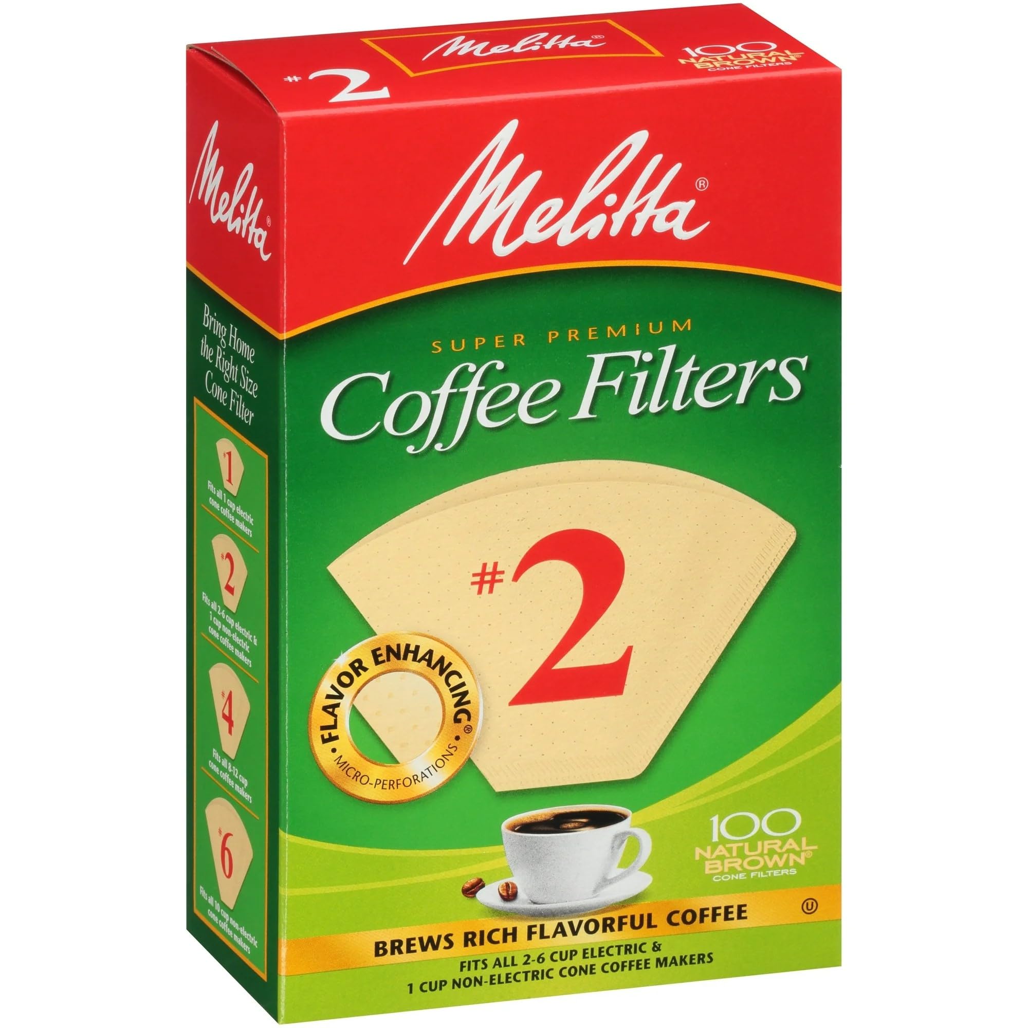 Melitta 622752 #2 Natural Brown Cone Coffee Filters 100 Count (2Pack)