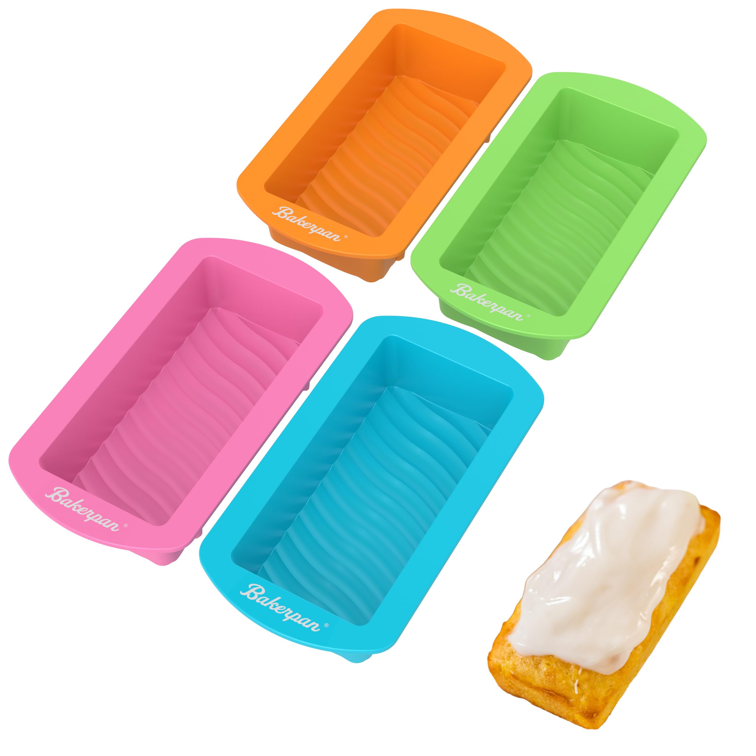 Bakerpan Silicone Mini Loaf Pans For Baking, Mini Cake Pans, 4.5 Inch Mini Baking Pan, Reusable Mini Baking Mold - Set Of 4