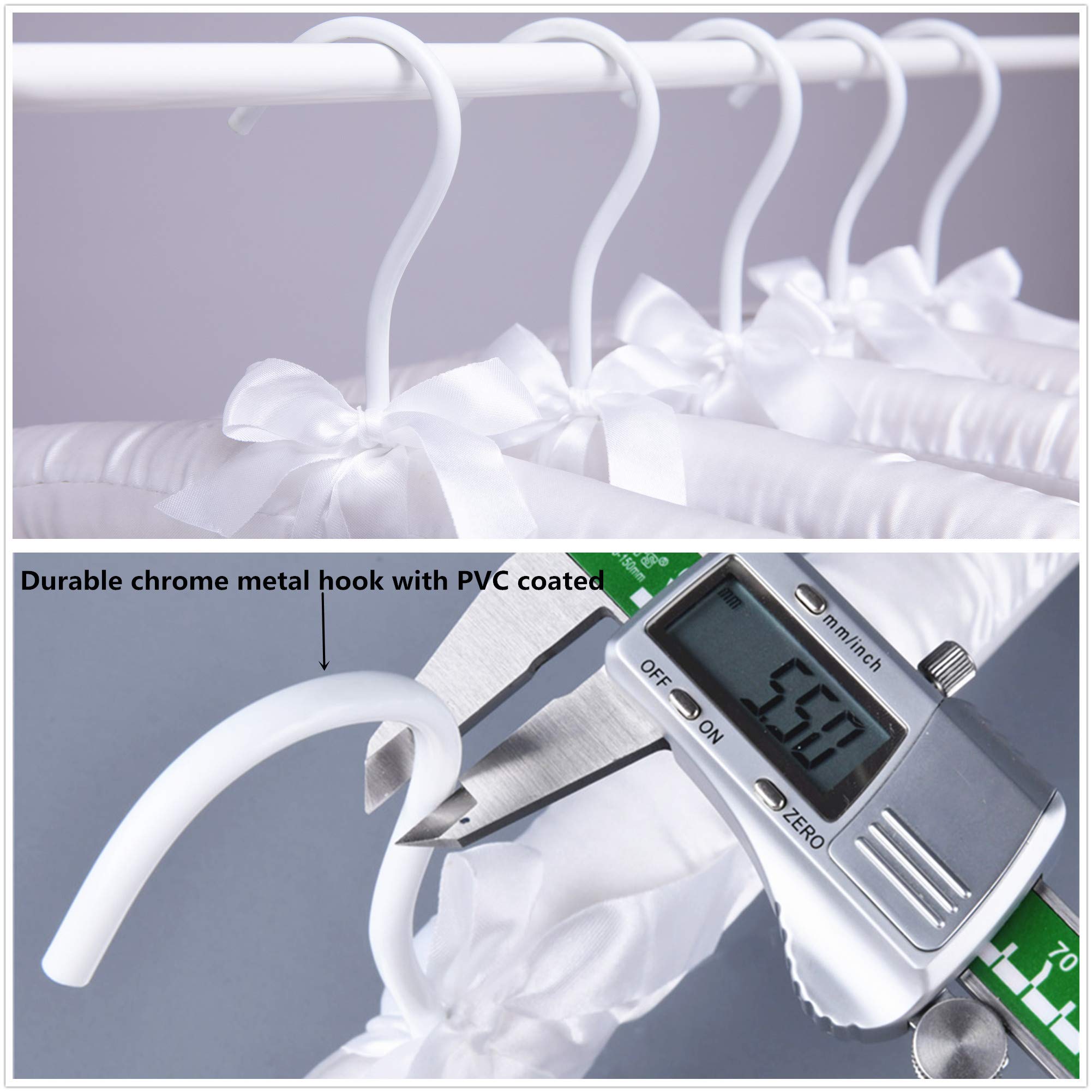 Cocomaya 17 Inch Extra Large Anti Slip Satin Padded Bridal Wedding Dress Hanger No Bumps For Dress Coats, Sweaters Pack Of 5 (Wh
