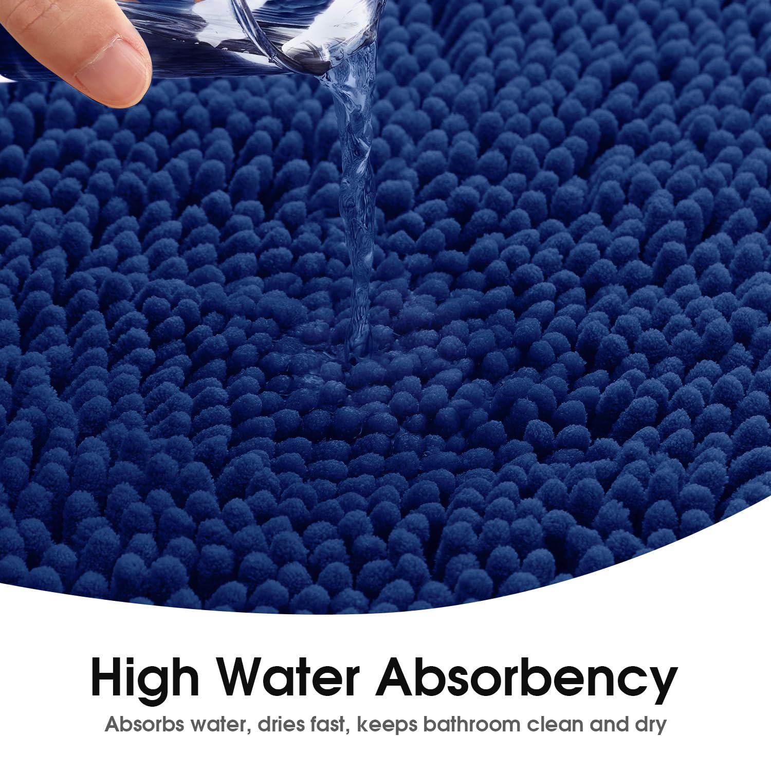 Homeideas Navy Blue Bathroom Rugs Sets 3 Piece, Chenille Bath Rugs Soft Absorbent Non Slip Washable Bath Mats With Toilet Lid Co