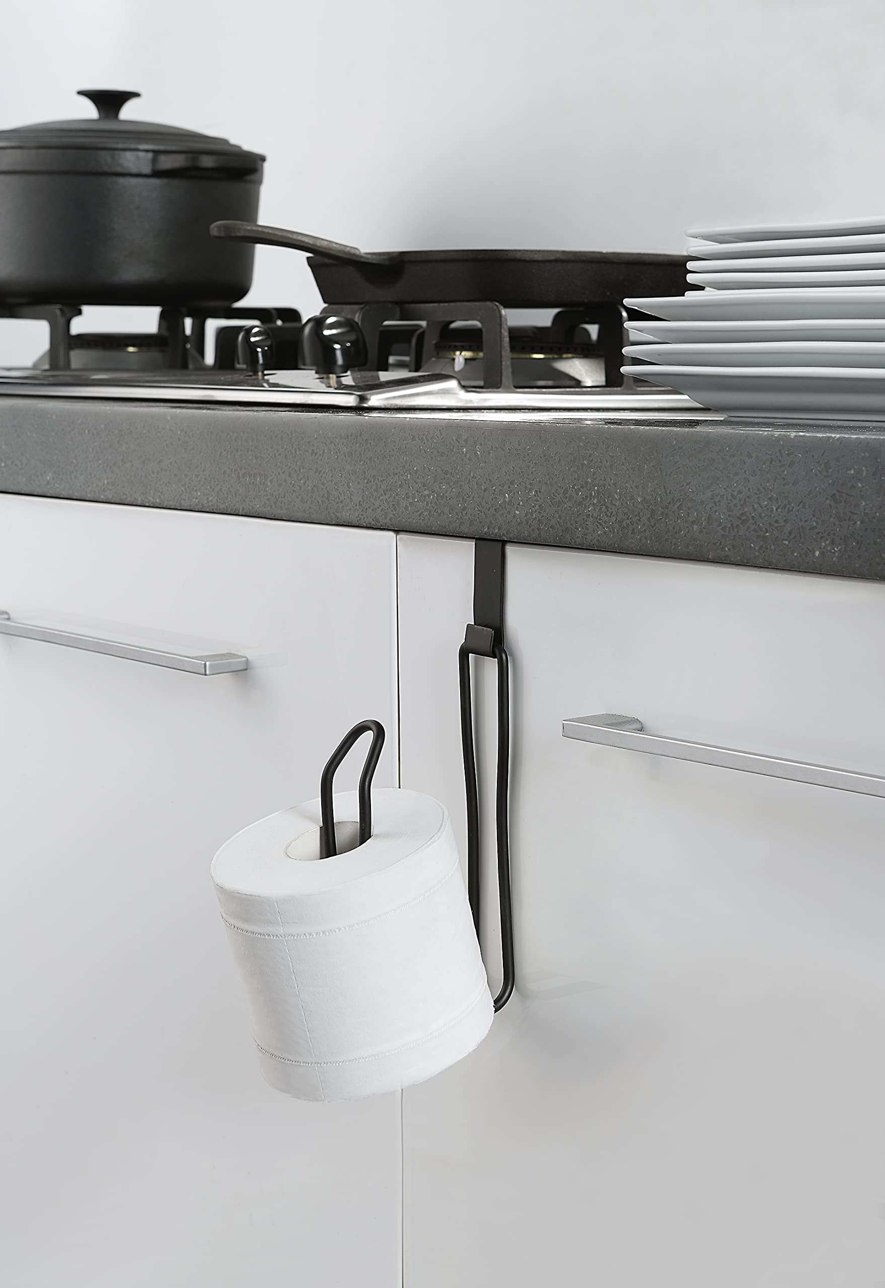 SunnyPoint Over The Tank Toilet Tissue Paper Roll Holder Dispenser and Reserve for Bathroom Storage and Organization - Metal  Hanging  Holds 1 Roll (Black)