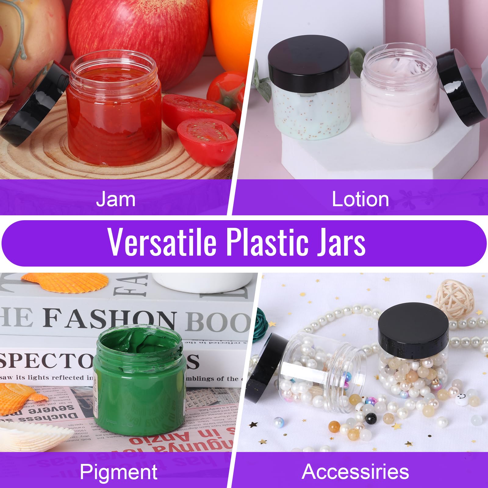 Jaisie.W 2 Oz Plastic Jars With Lids 48Pack,Empty Small Plastic Jars With Lids For Storage, Round Clear Plastic Jars With Lids F
