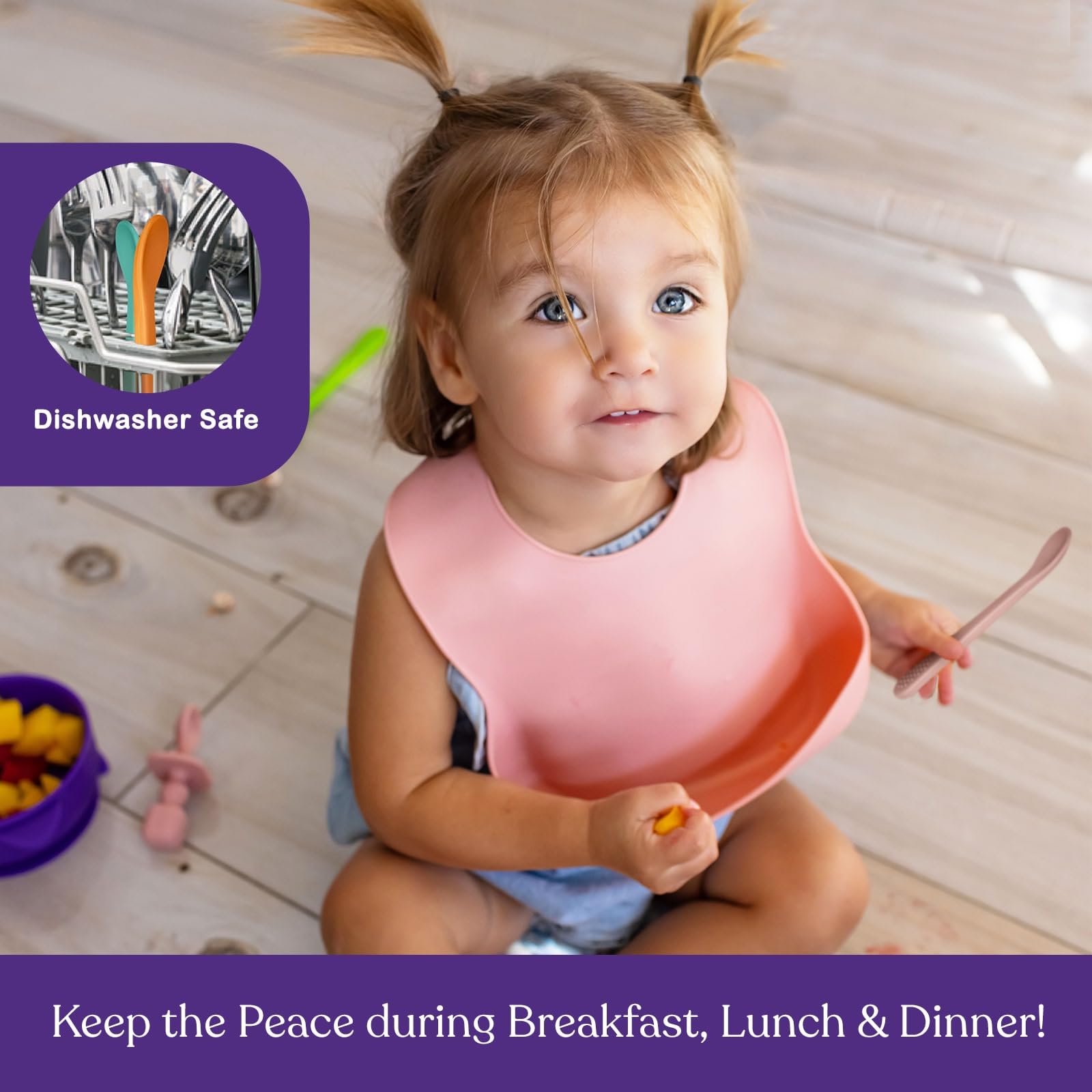 Baby Spoons First Stage Silicone Baby Spoon - Self Feeding Baby Utensils - Infant Spoons First Stage Baby Feeding Spoon - Soft & Gentle on Gums - BPA Free Silicone Baby Spoons Set