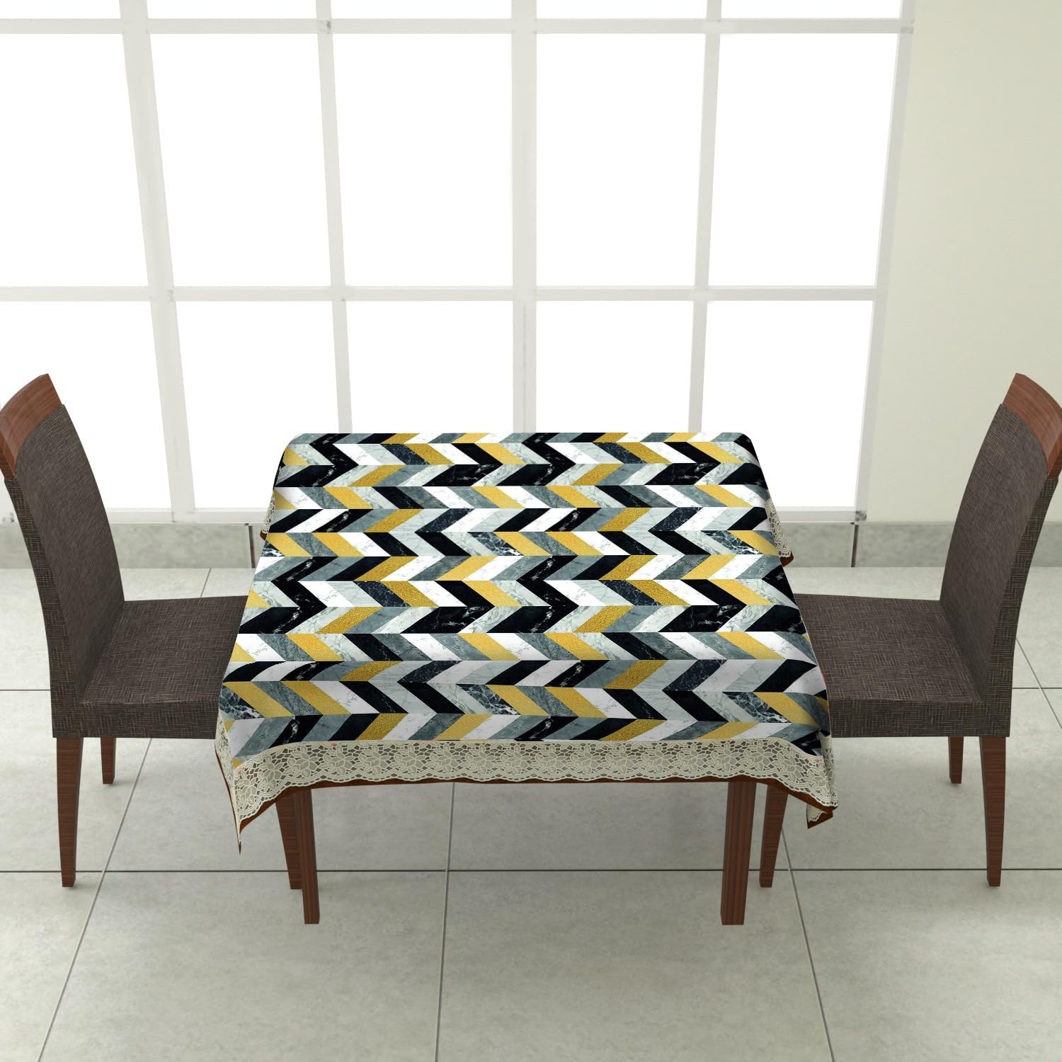 HomeStoreYEP Waterproof Square Center Tea Coffee Study Table Cover with White Border lace Size 40x40 Inches Tile Design