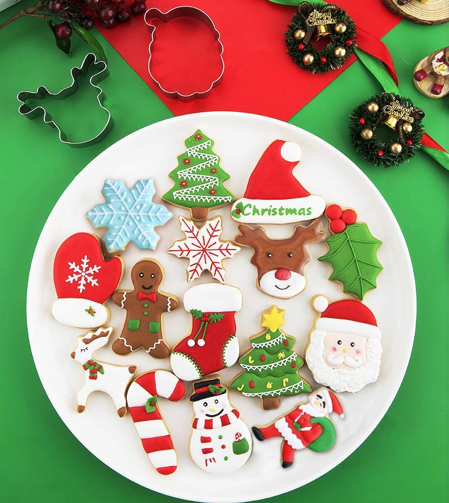 Kaishane Christmas Cookie Cutters Set Of 9 - Star Tree Angel Bell Stocking & More Shapes Stainless Steel