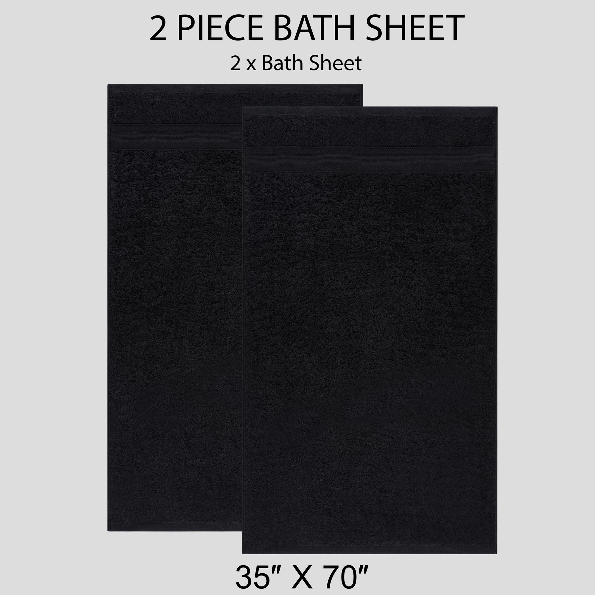 All Design Towels - Jumbo Bath Sheet 2 Piece - 100% Ring Spun Cotton Highly Absorbent and Quick Dry Extra Large Bath Towel - Super Soft Quality Towel (35 x 70 Inches  Black)