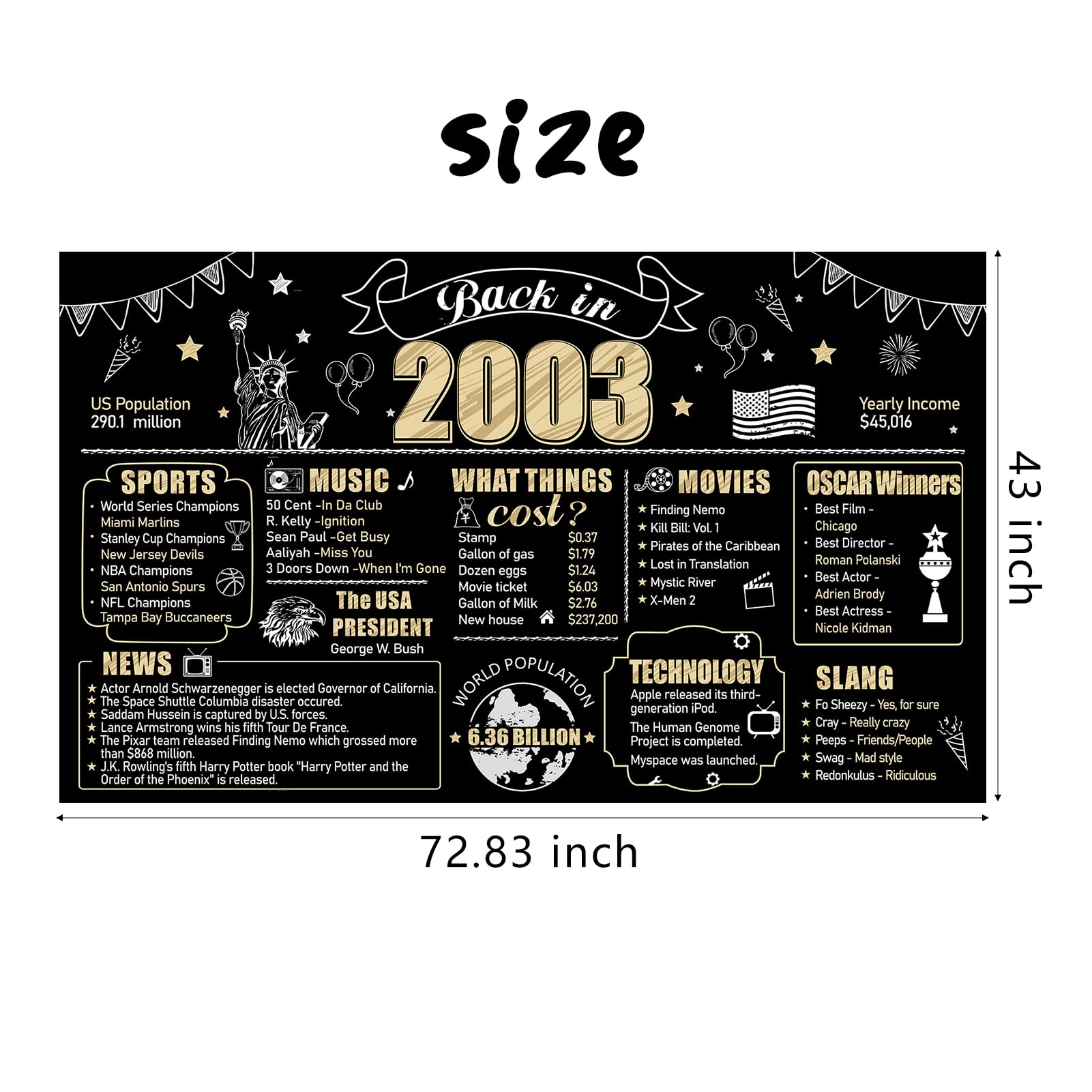 Eiurteao 21St Birthday Decorations Back In 2003 Banner Backdrop For Men Women, Black Gold Happy 21St Birthday Sign Poster Party