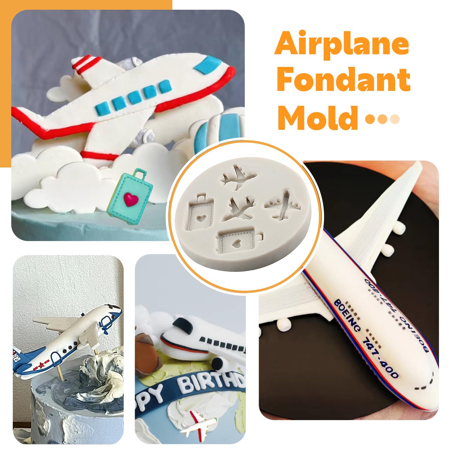 Sijiangmold Airplane Silicone Mold Summer Vocation Travel Fondant Molds Seaside Holiday Silicone Mold For Travel Luggage Bag Cho