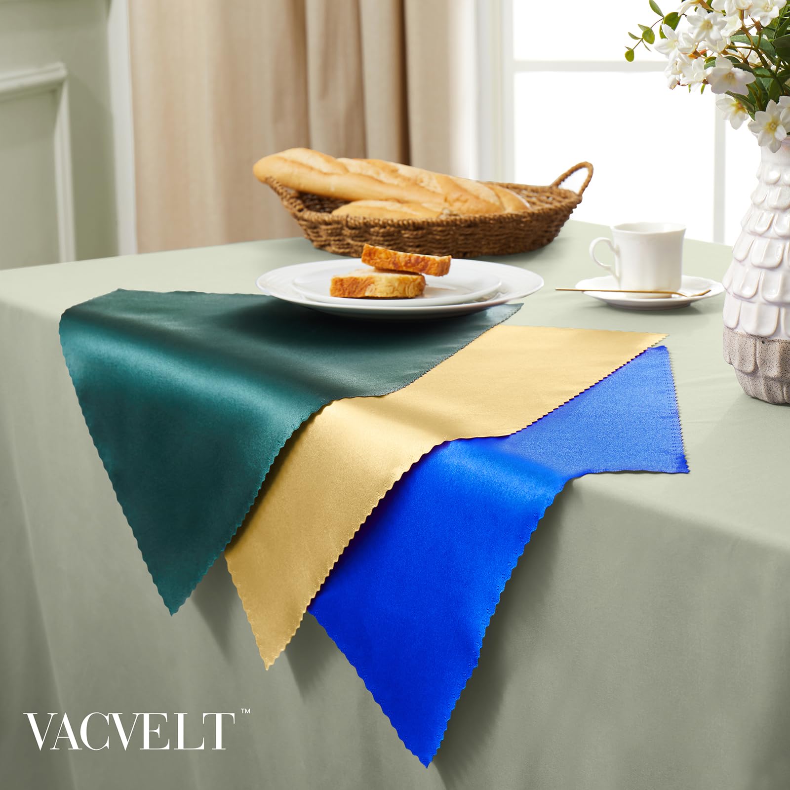 Vacvelt 24 Pack Gold Satin Napkins 17X17 Inch Wedding Napkins, Scalloped Elegant Dinner Napkins Square Table Napkins Decor, Silk