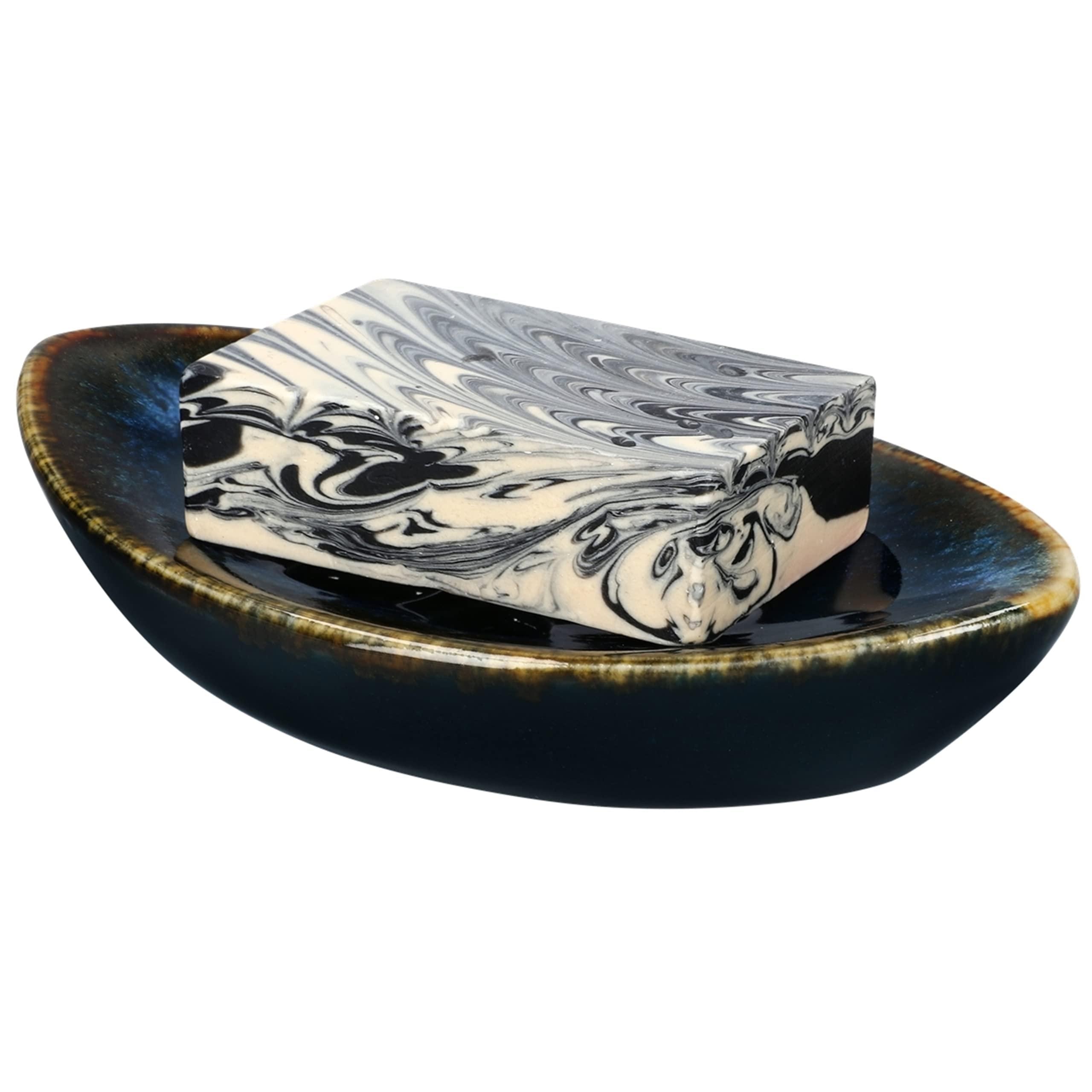 Lungmongkol Shop Ceramic Soap Dish With Self Draining Tray For Bar Soap, Bathroom, Kitchen (Green No.5)