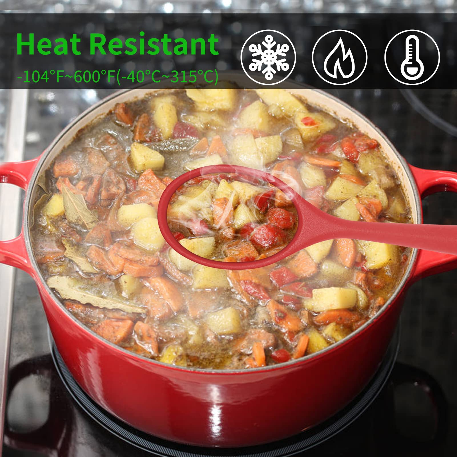 2 Pcs Silicone Nonstick Mixing Spoon, Silicone Spoons For Cooking Heat Resistant, Cooking Utensil For Kitchen Cooking Baking Sti