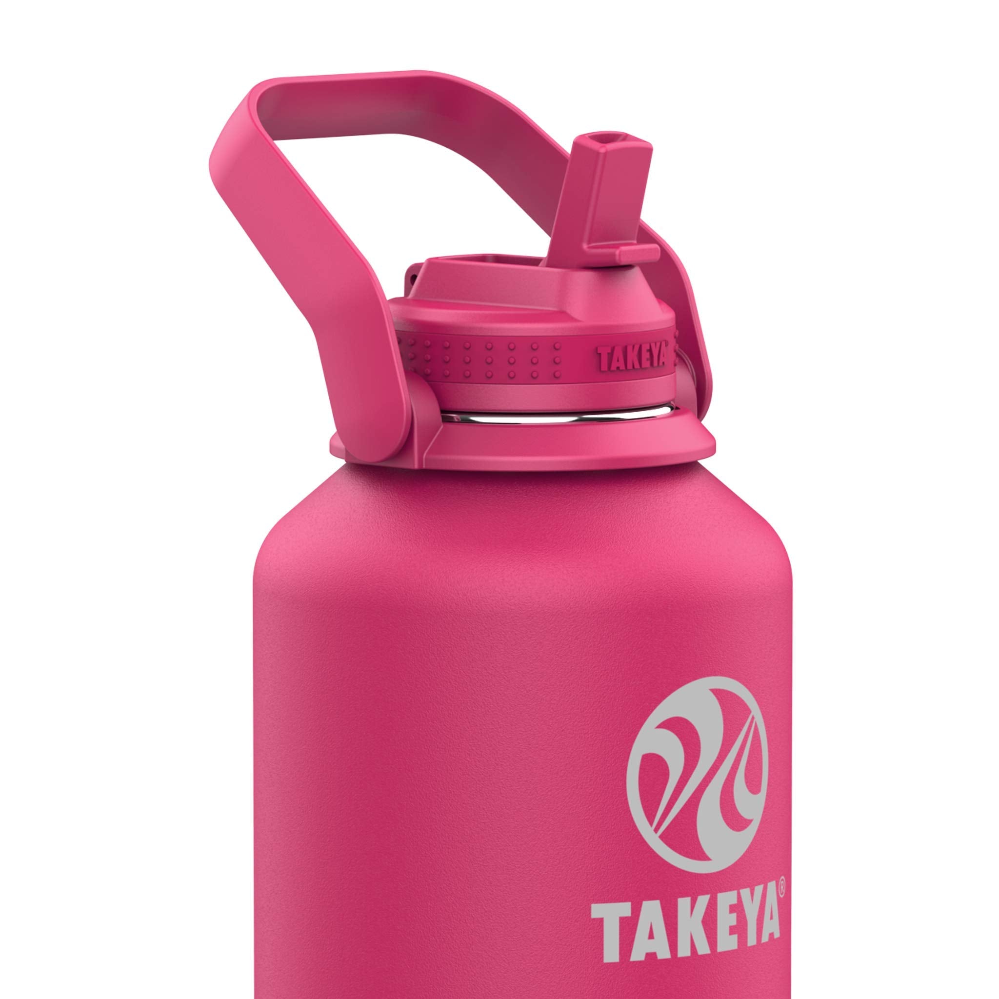 Takeya Pickleball Stainless Steel Insulated Water Bottle With Choice Of Lid And Carry Handle, 64 Ounce, Backspin Pink