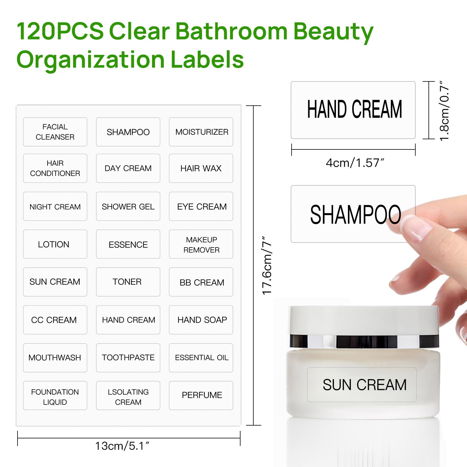 HVSWLY Travel Toiletry Labels, 120 Waterproof Clear Stickers for Cosmetic Jars, Small (1.6"x0.7") - TCD-53