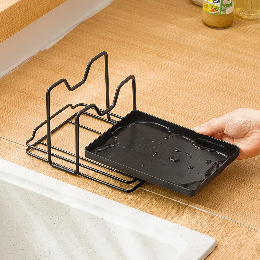 Poeland Pot Lid Holder, 2 Layers Pot Lid Organizer Multifunctional Lid And Spoon Rest Rack With Drip Tray For Pot Lids, Spatulas